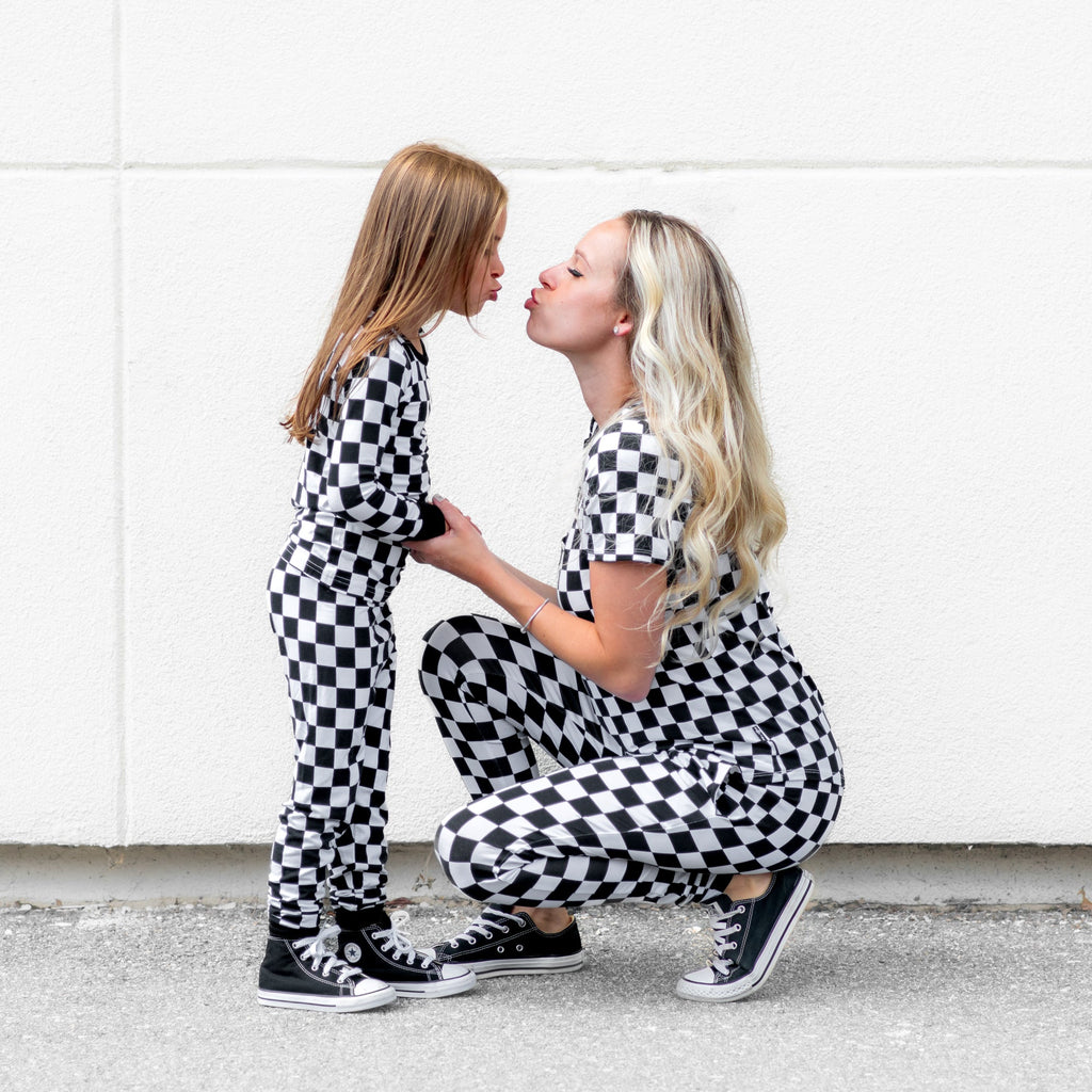 Women's Bamboo Joggers in B+W Check Print - Image 5