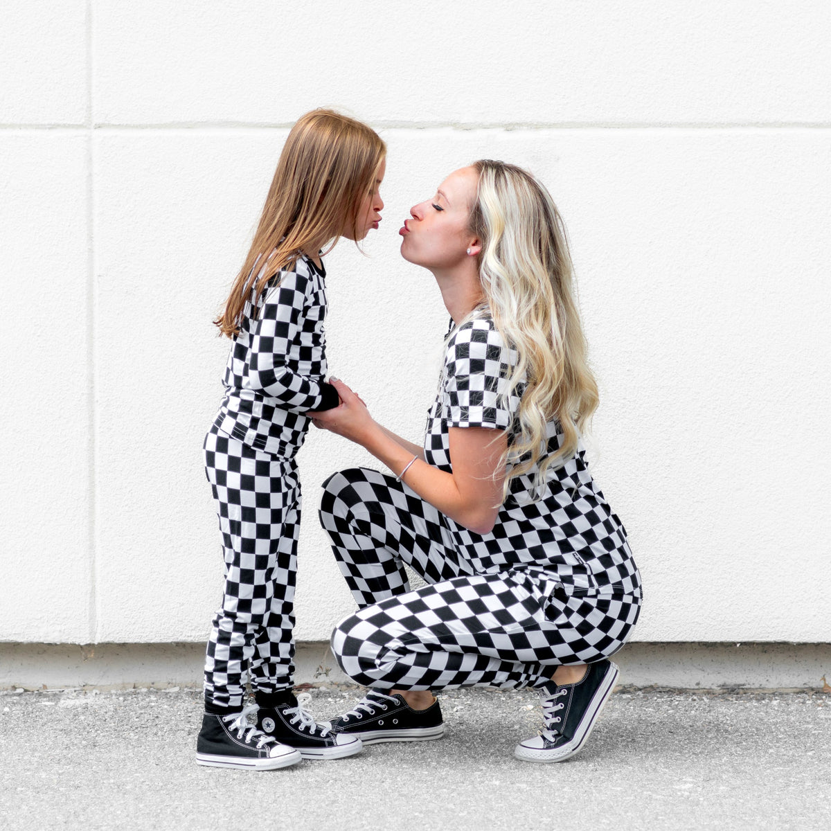 Women's Bamboo Joggers in B+W Check Print - Image 5