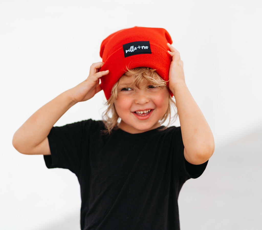 BAMBOO CUFF BEANIE- Red
