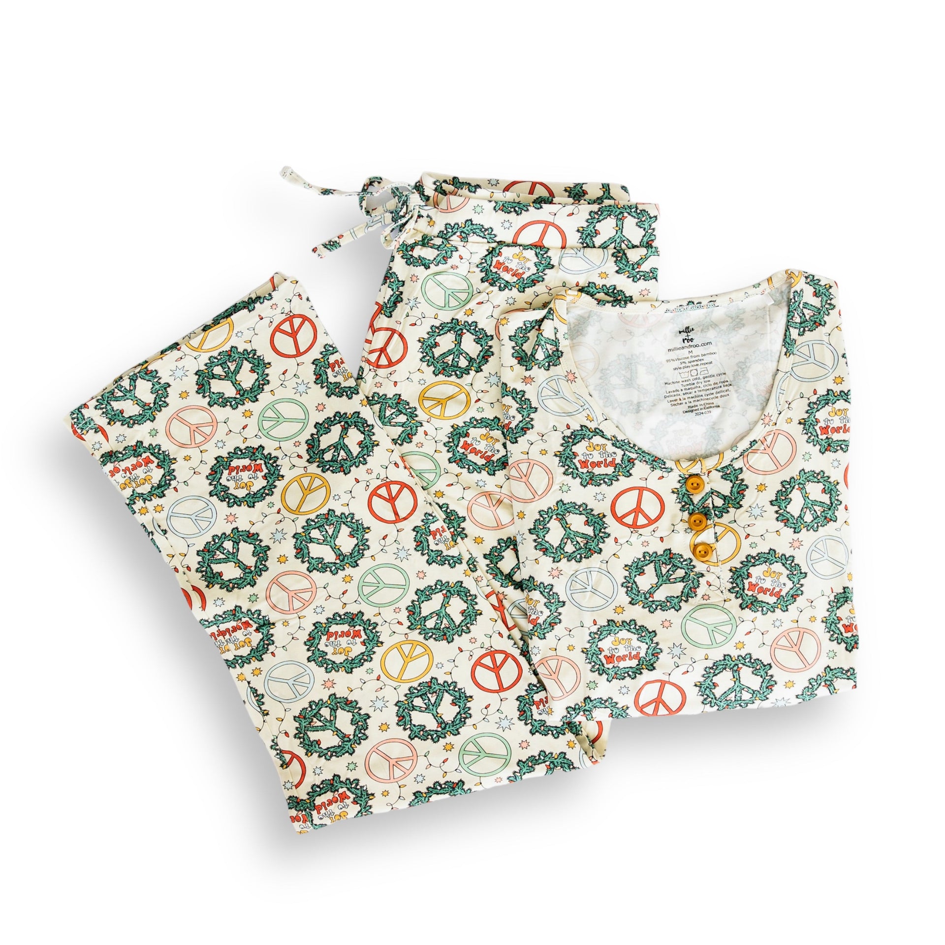 Women's Christmas Peace Pajama Set in Bamboo Viscose