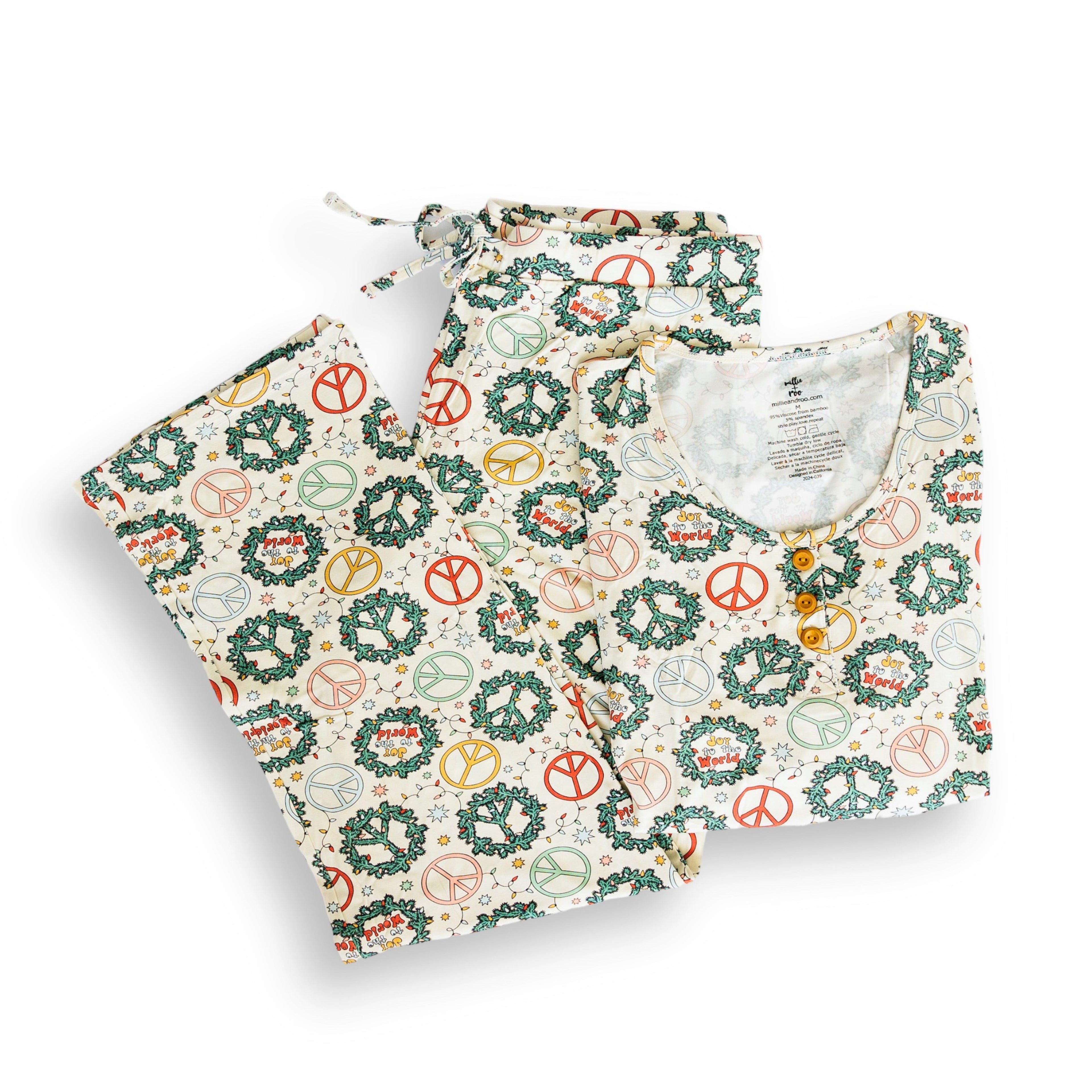 Women's Christmas Peace Pajama Set in Bamboo Viscose
