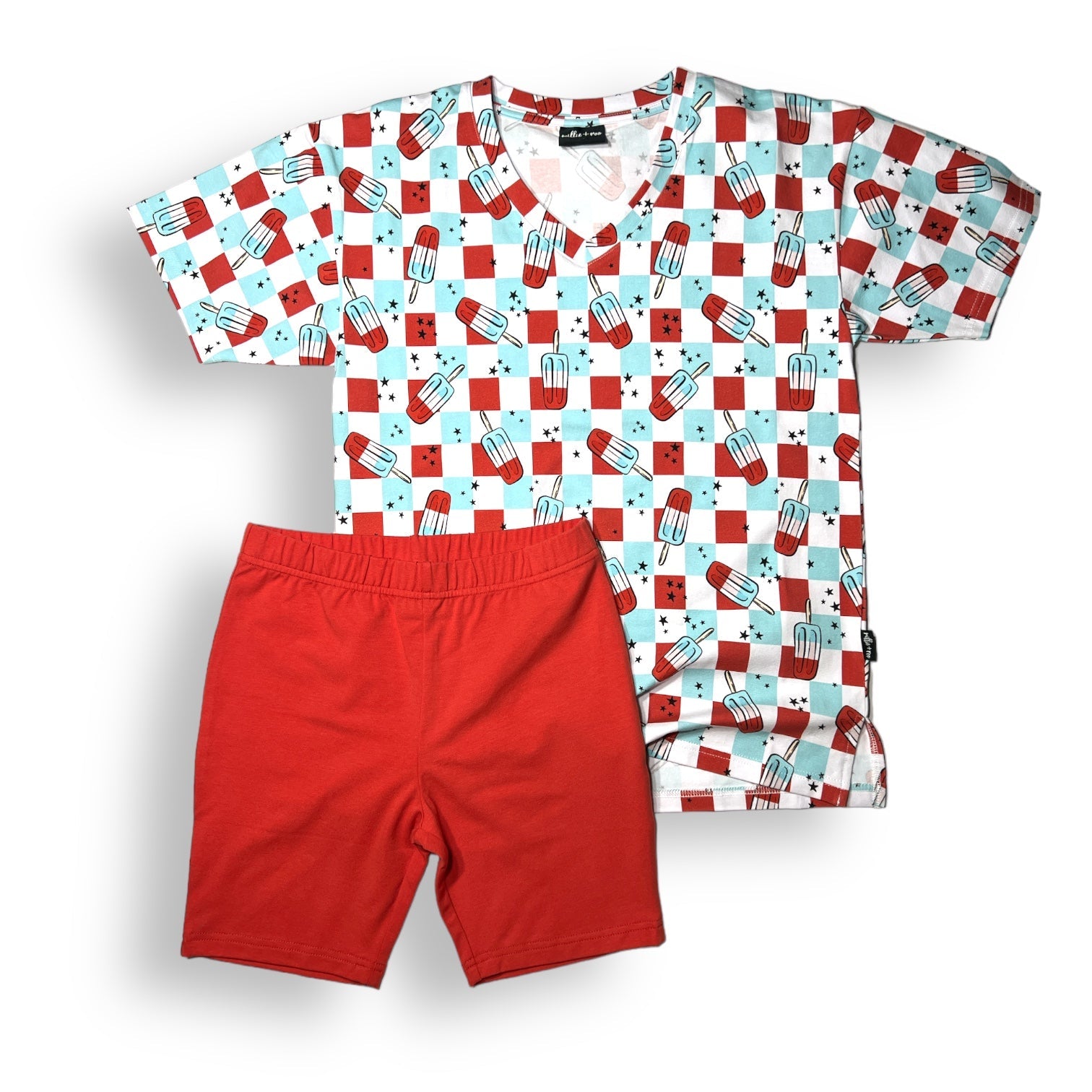 Womens Biker Short Set Patriotic Bomb Pops Print Summer Outfit - Image 3