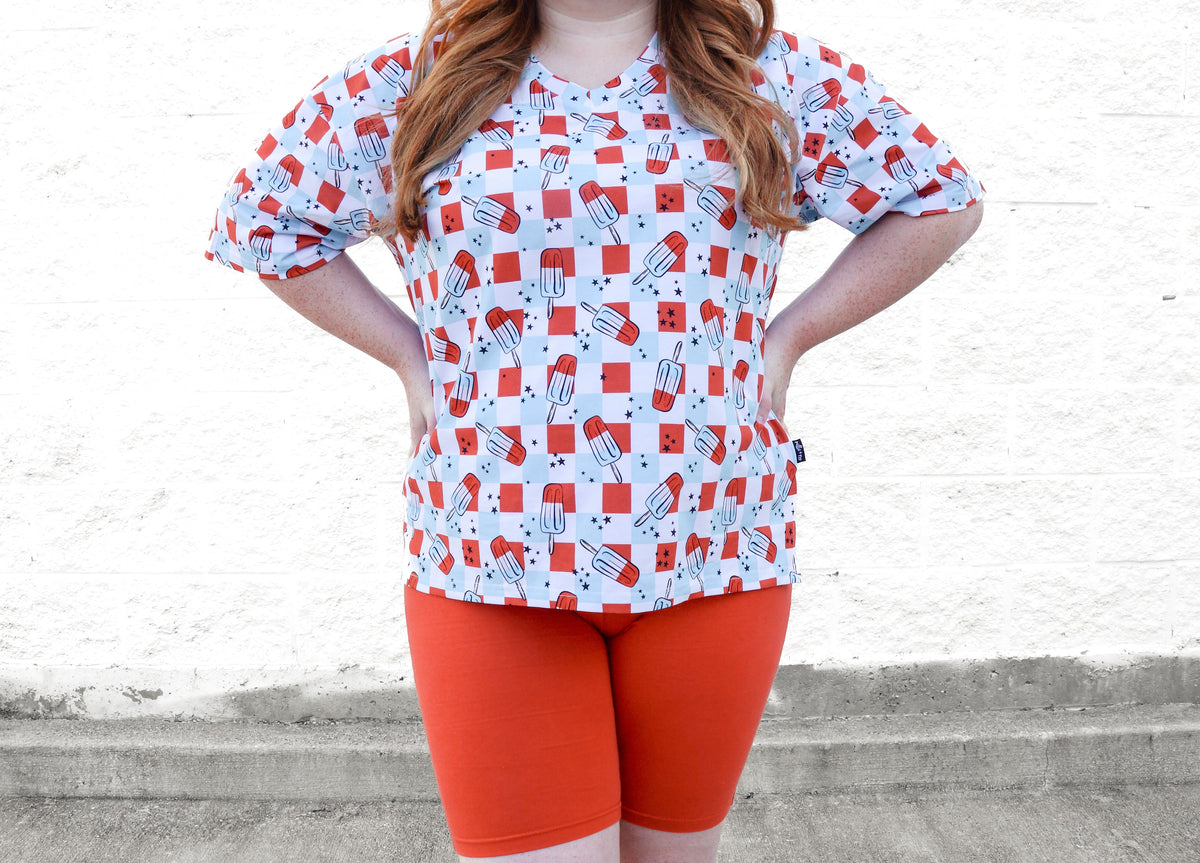 Womens Biker Short Set Patriotic Bomb Pops Print Summer Outfit - Image 4
