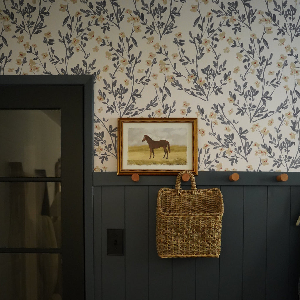 Edith Floral Wallpaper: Modern Farmhouse Taupe Wall Art
