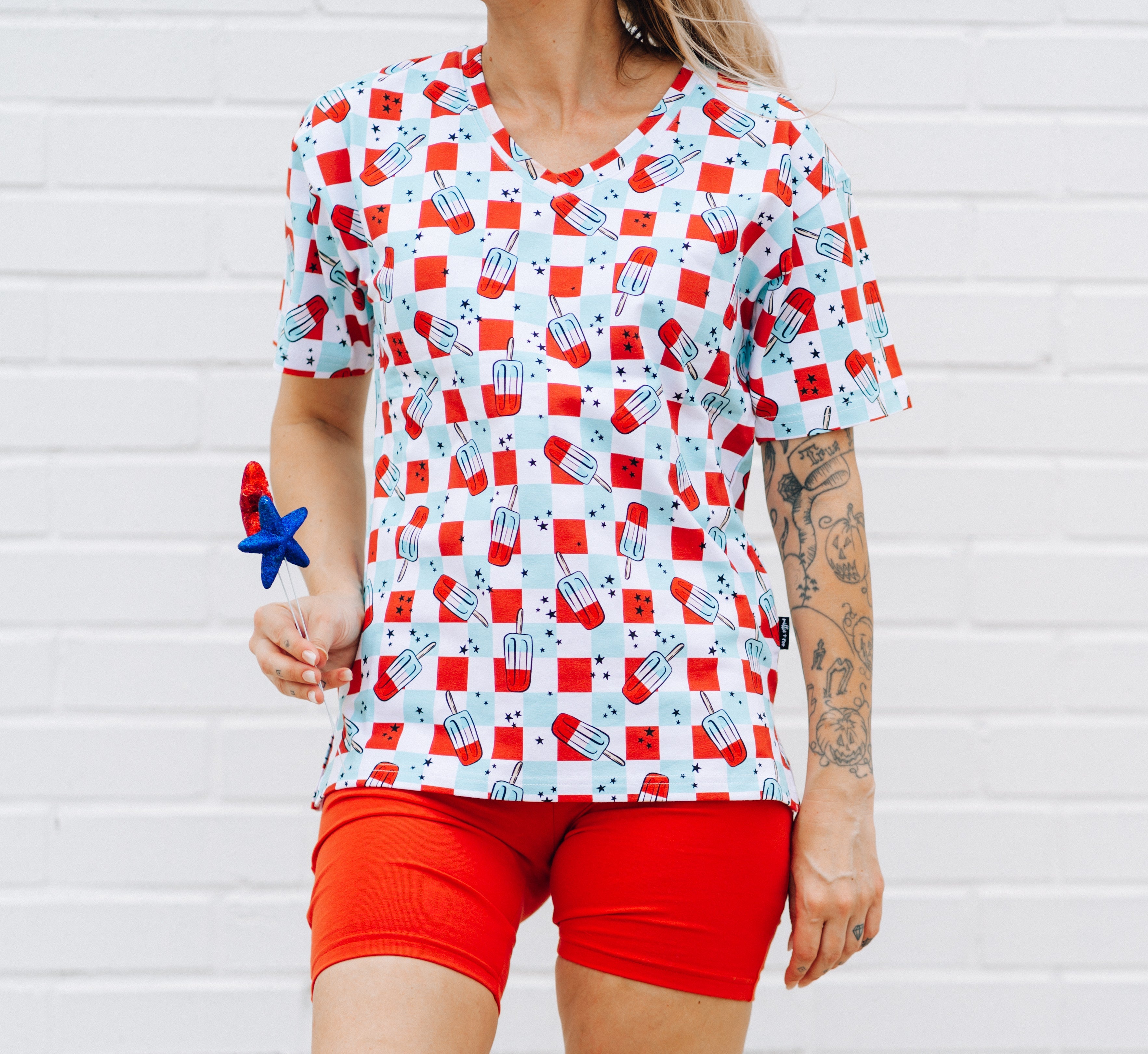 Womens Biker Short Set Patriotic Bomb Pops Print Summer Outfit - Image 7
