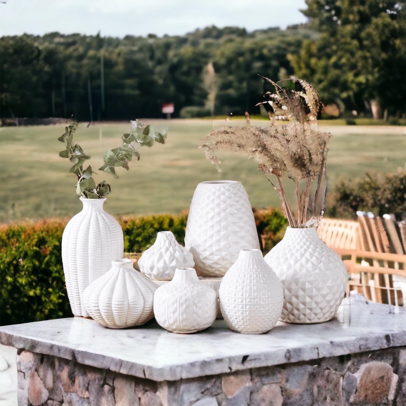Whitney White Ceramic Textured Vases Artisan Collection - Image 2