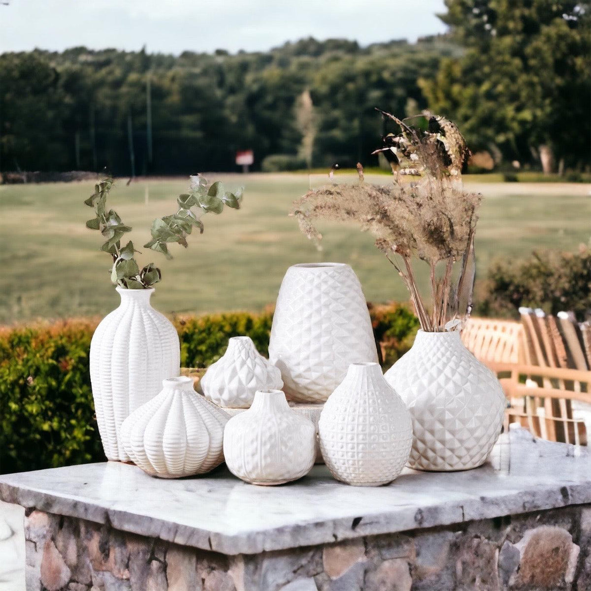 Whitney White Ceramic Textured Vases Artisan Collection - Image 2