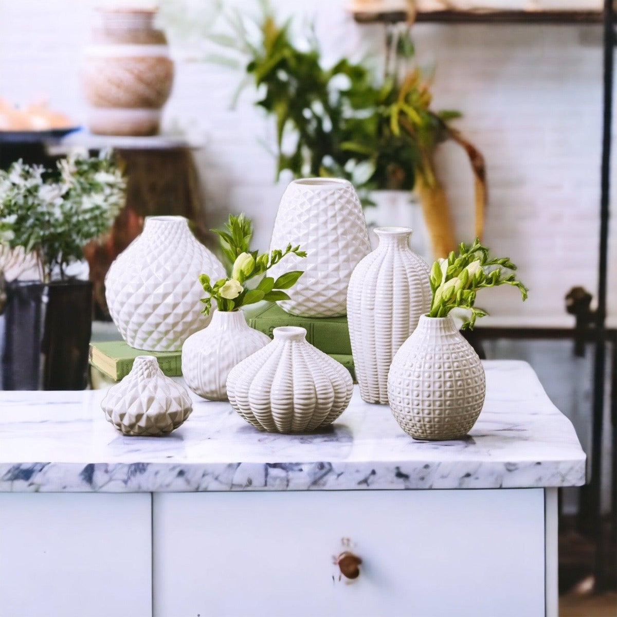 Whitney White Ceramic Textured Vases Artisan Collection - Image 10
