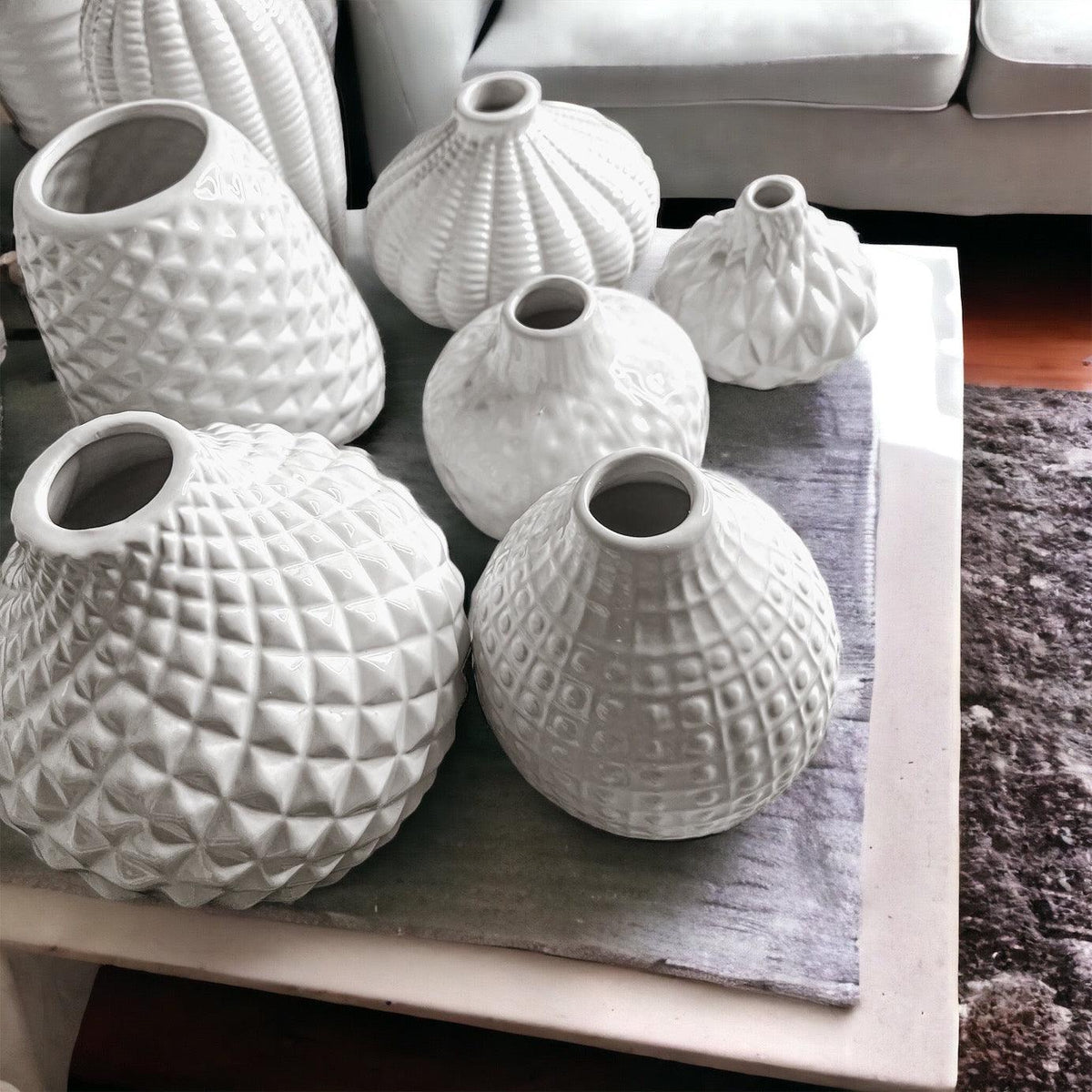 Whitney White Ceramic Textured Vases Artisan Collection - Image 8