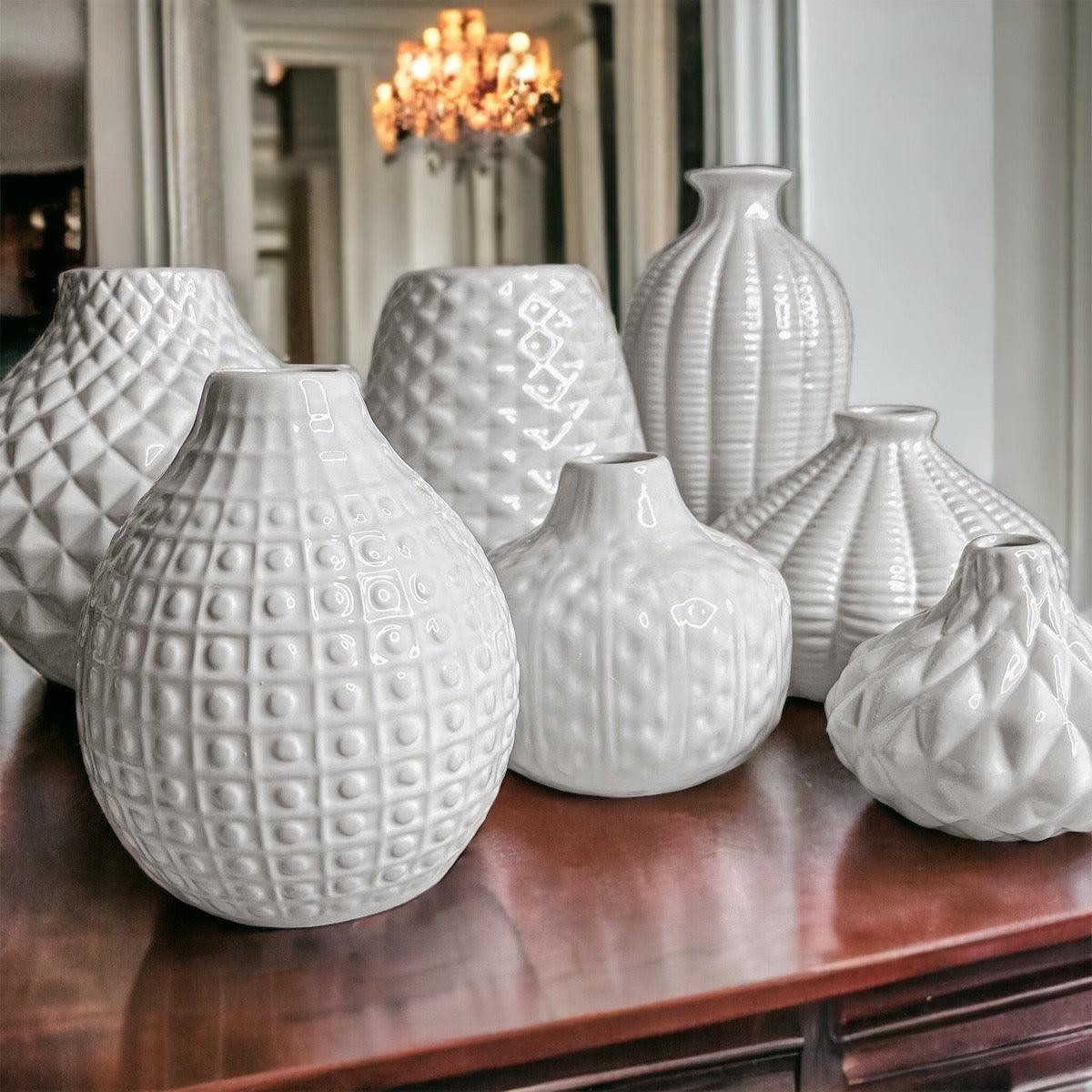 Whitney White Ceramic Textured Vases Artisan Collection - Image 12