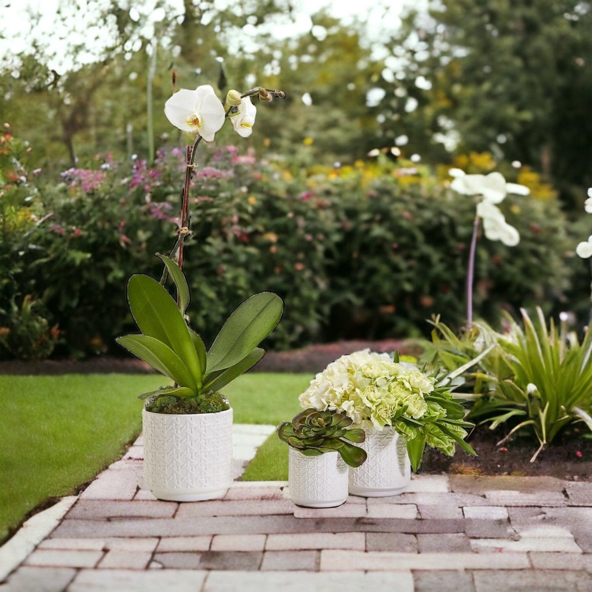 White Textured Webbing Ceramic Planters Set of Three - Image 8