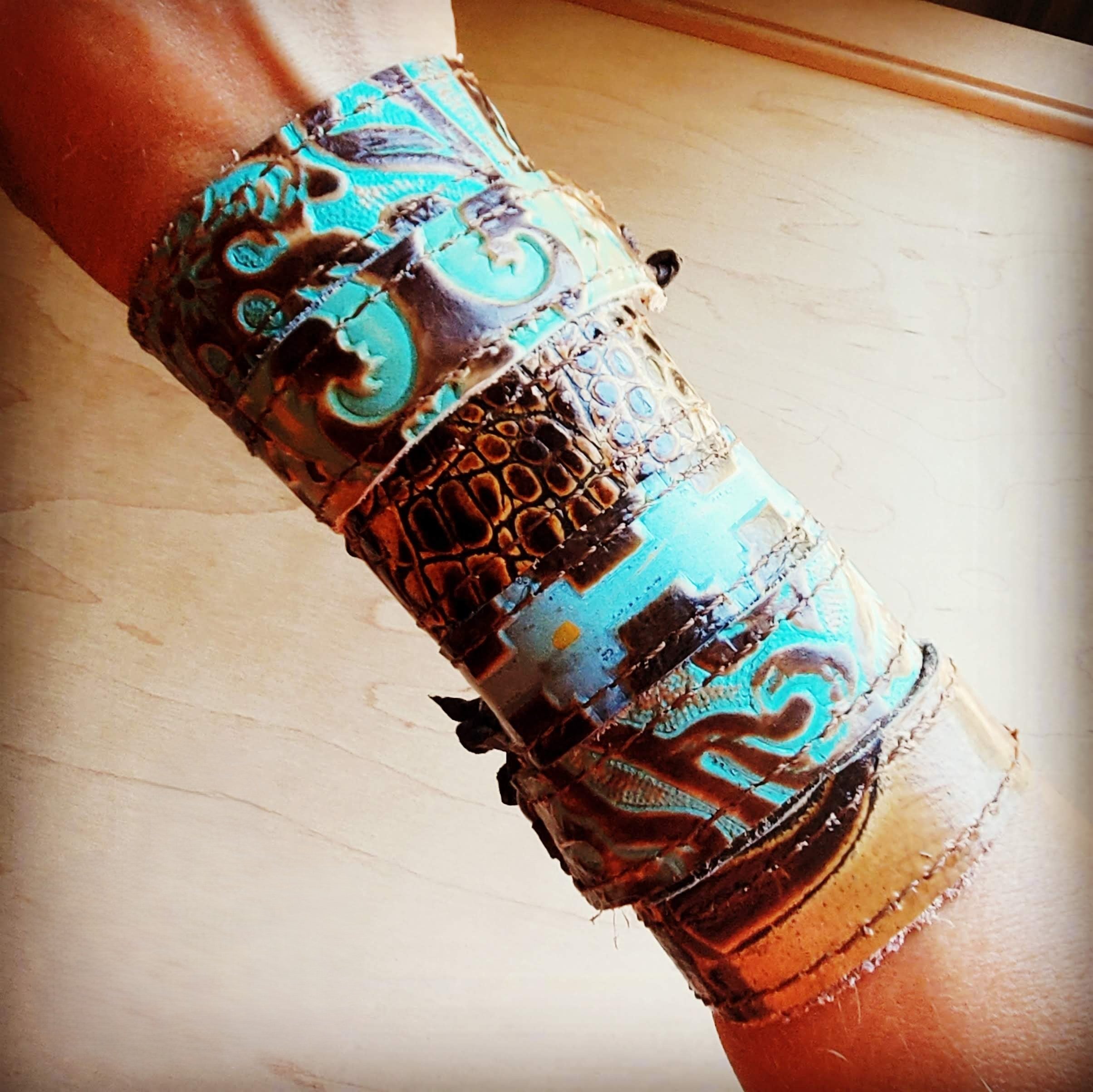 Women's Narrow Leather Cuff Bracelet Turquoise