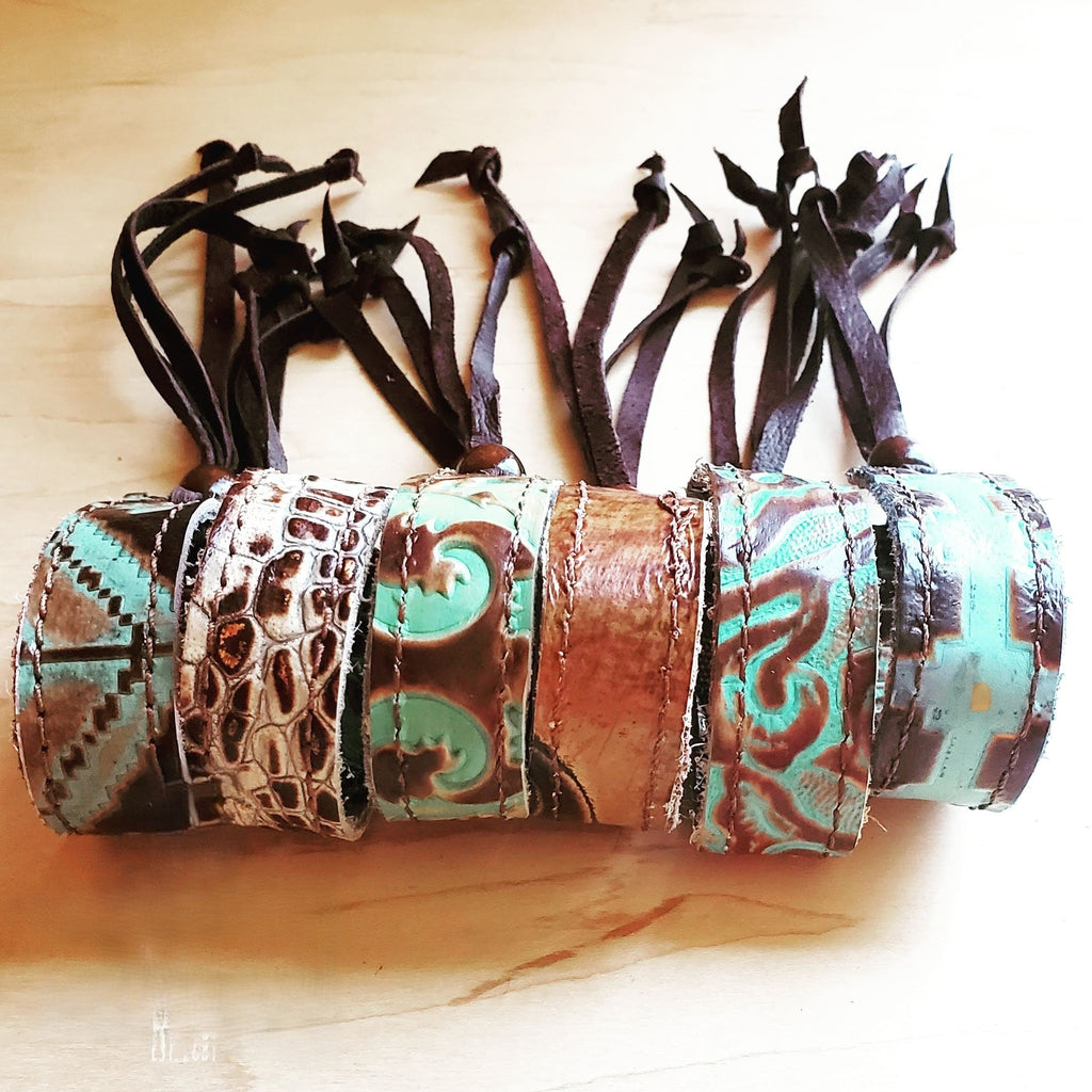 Women's Narrow Leather Cuff Bracelet Turquoise