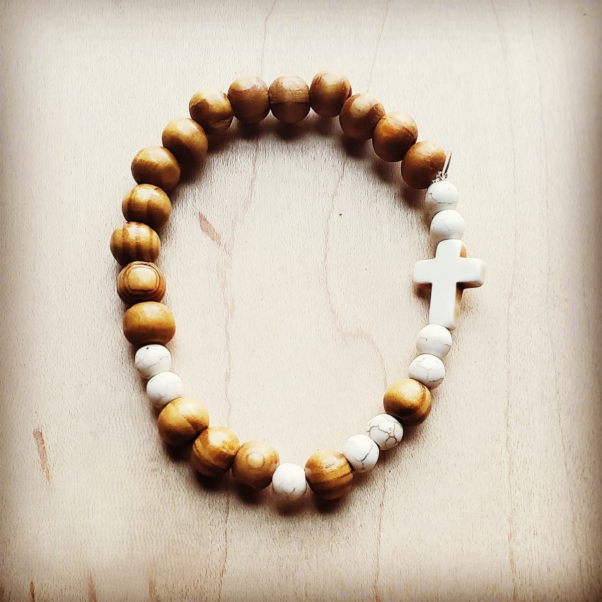 Wood & White Turquoise Stretch Bracelet