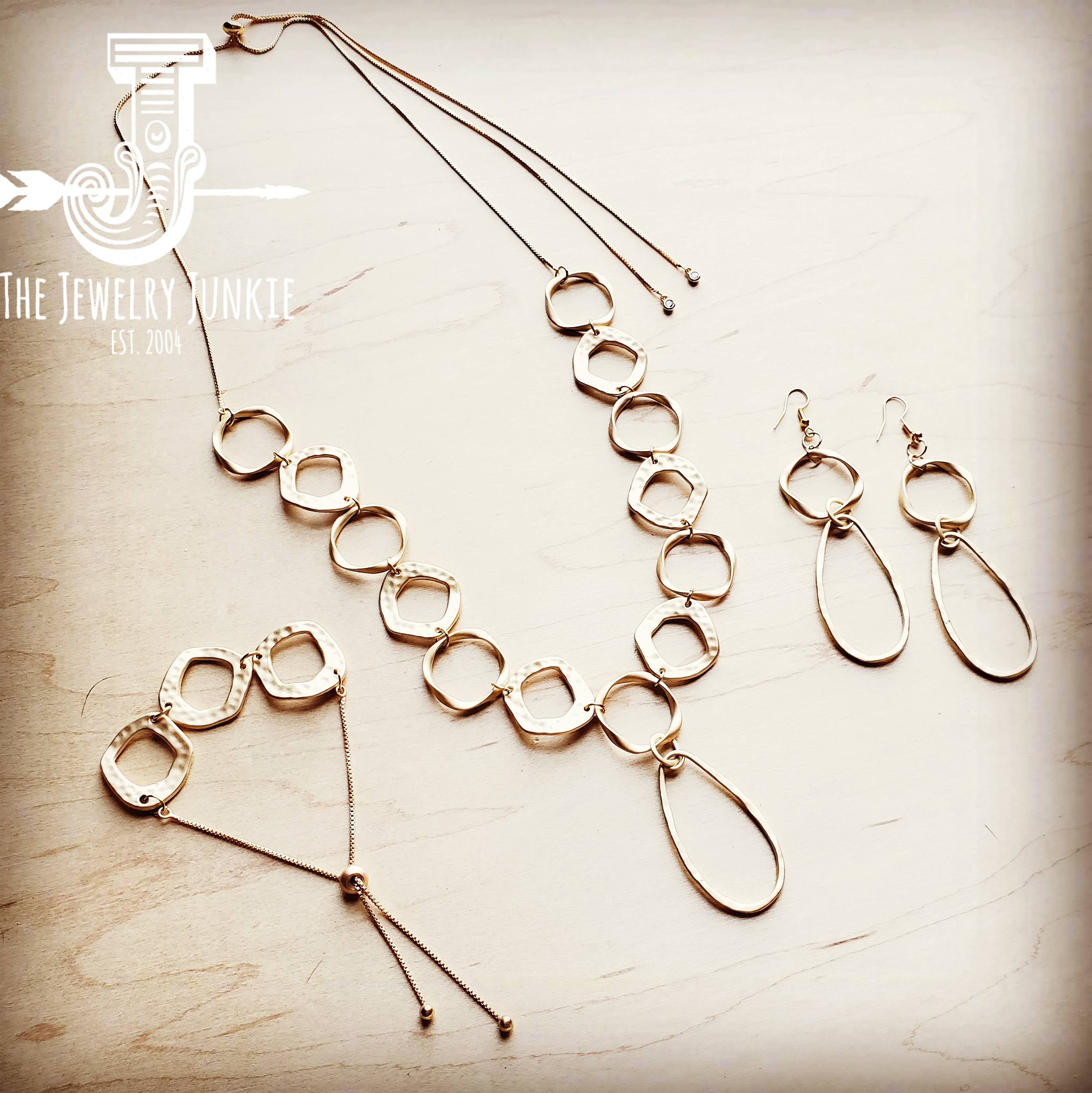 Matte Gold Hoop Earrings with Oval Hoop Dangle 203u