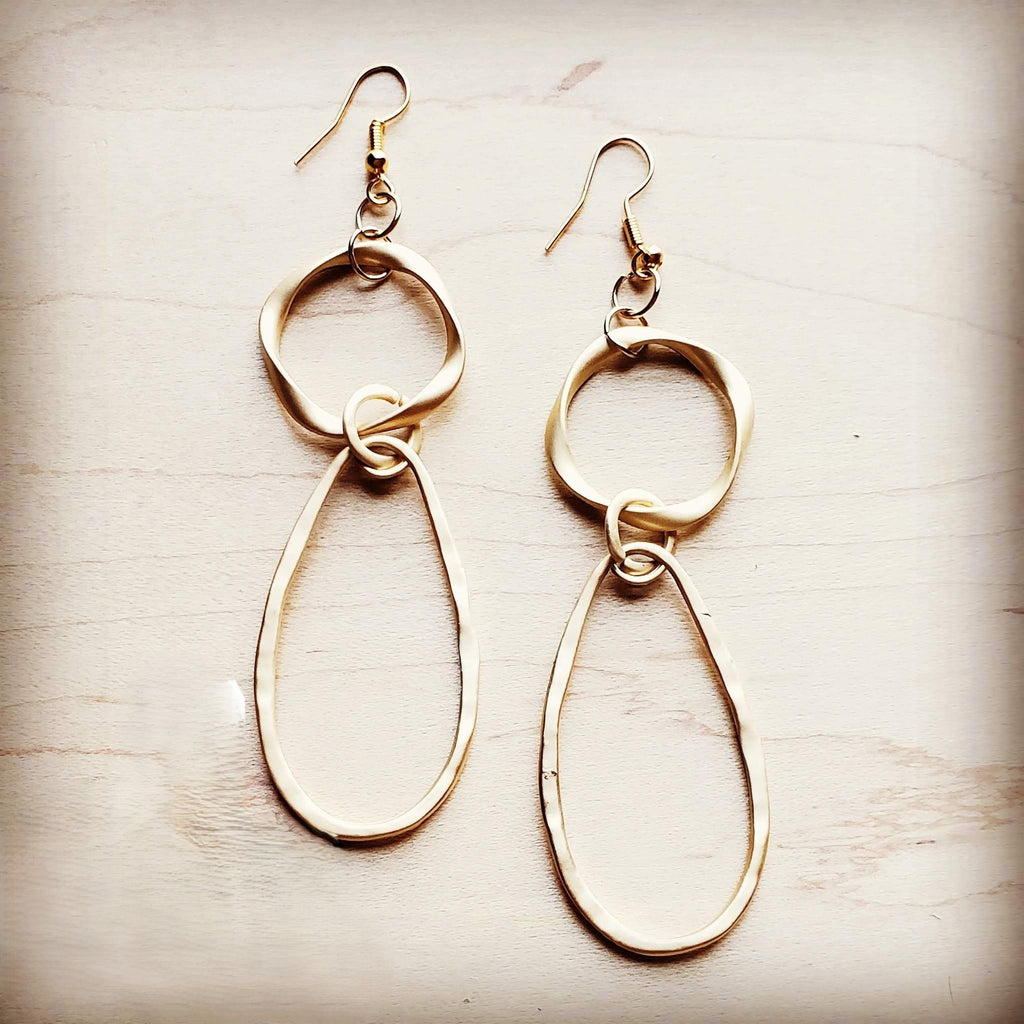 Matte Gold Hoop Earrings with Oval Hoop Dangle 203u