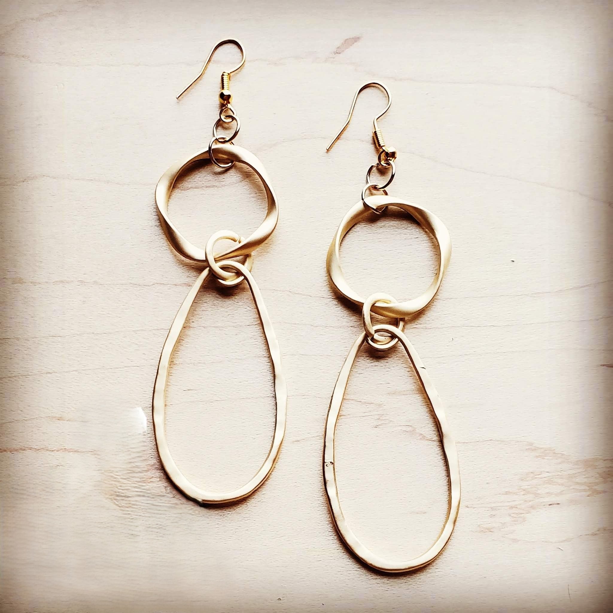 Matte Gold Hoop Earrings with Oval Hoop Dangle 203u