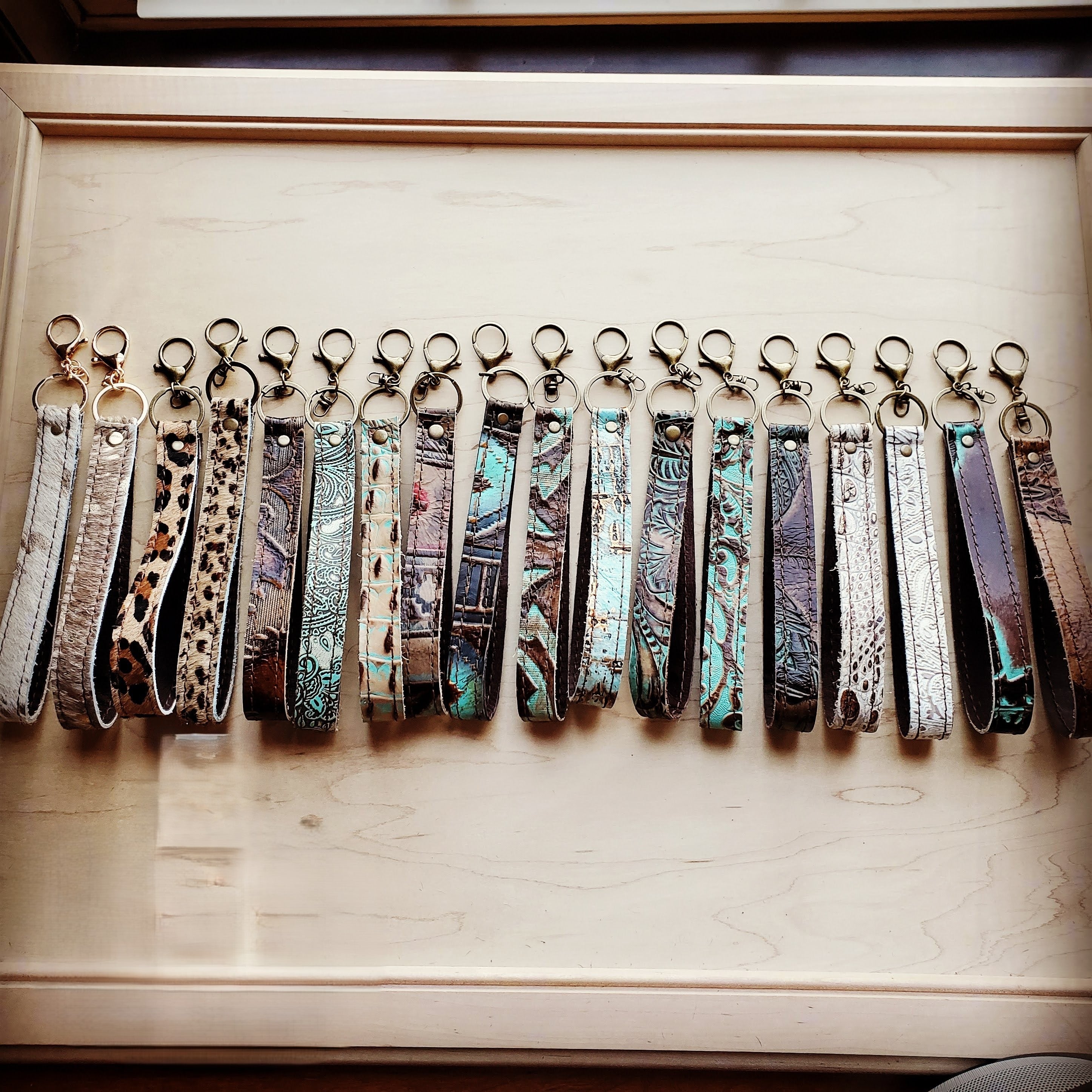 Turquoise Embossed Leather Key Chain Strap