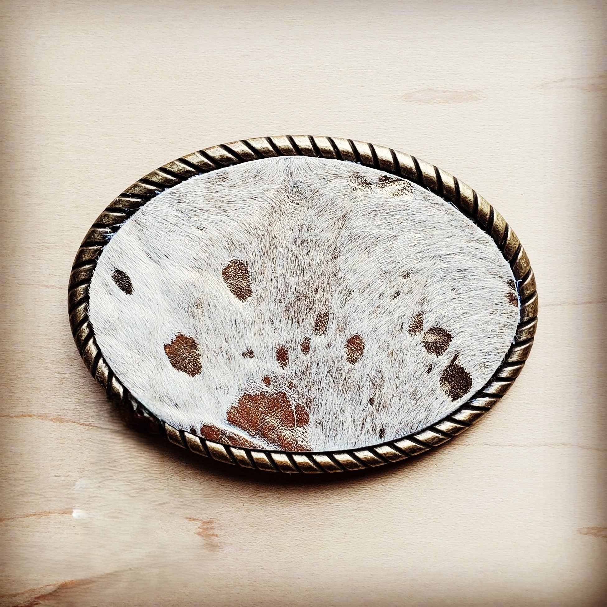 Rope Edge Gold Metallic Hair on Hide Leather Belt Buckle 902b