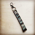 Embossed Leather Key Chain Strap in Turquoise
