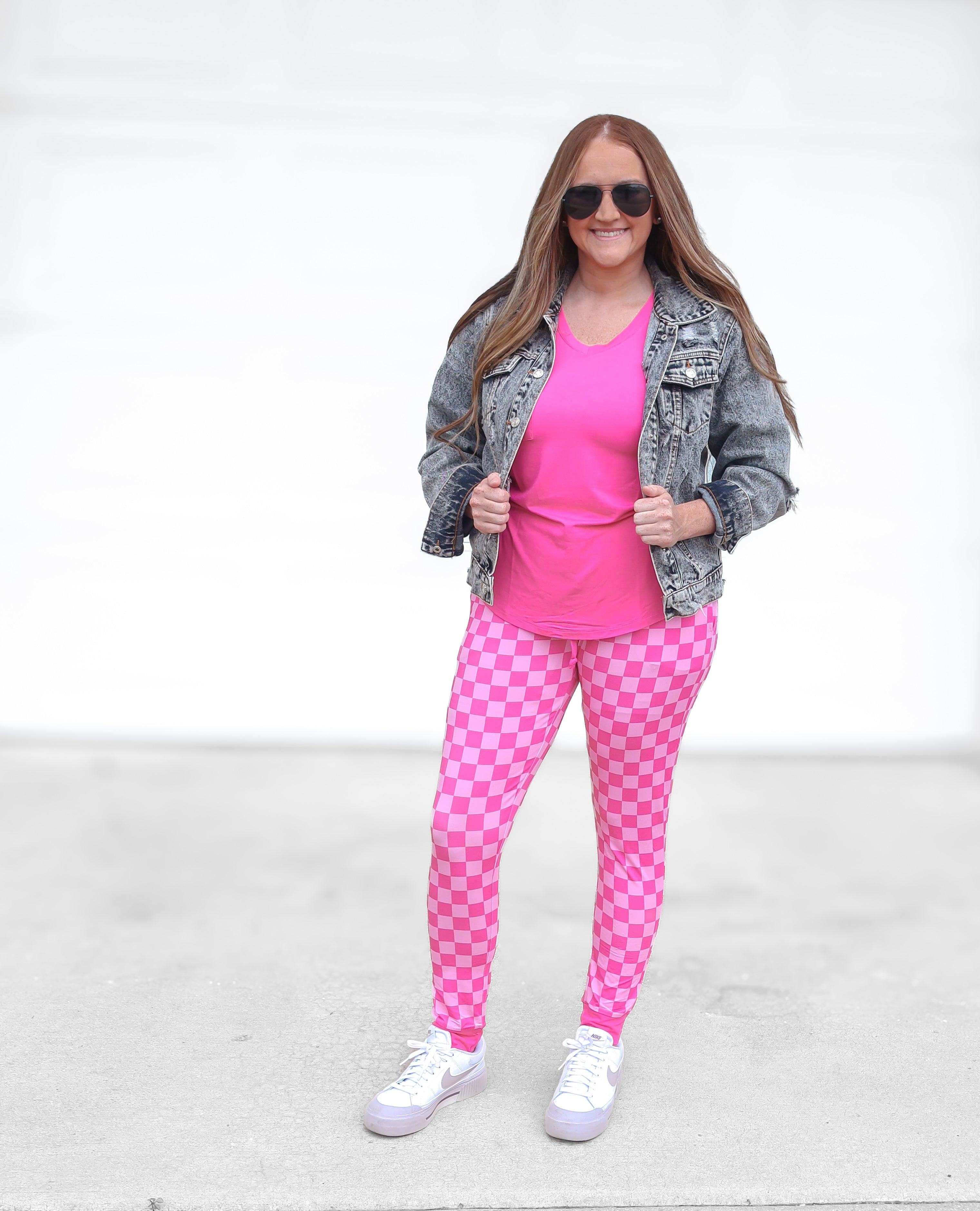 Women's Pink Check Bamboo Joggers Ultra-Soft Loungewear - Image 5