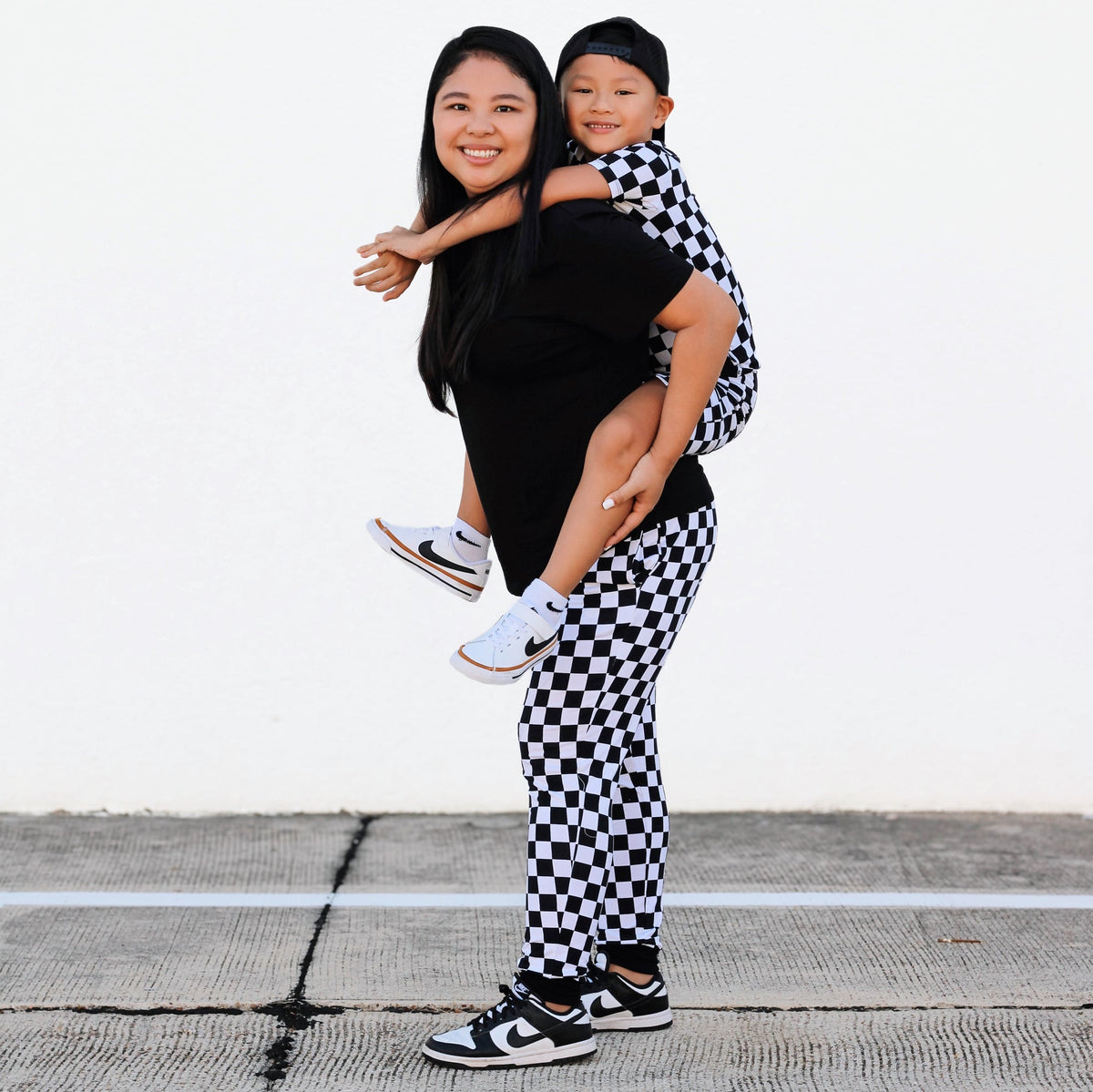 Women's Bamboo Joggers in B+W Check Print - Image 4