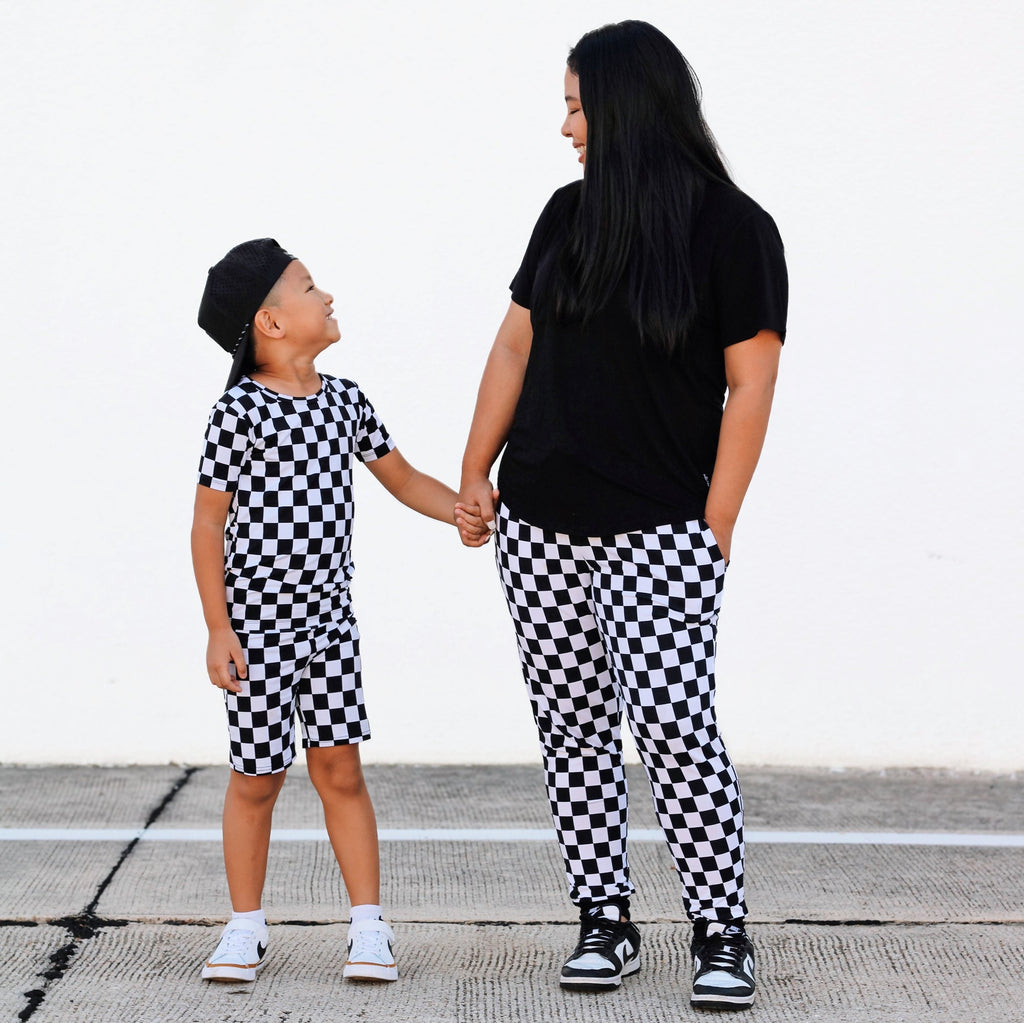 Women's Bamboo Joggers in B+W Check Print - Image 11