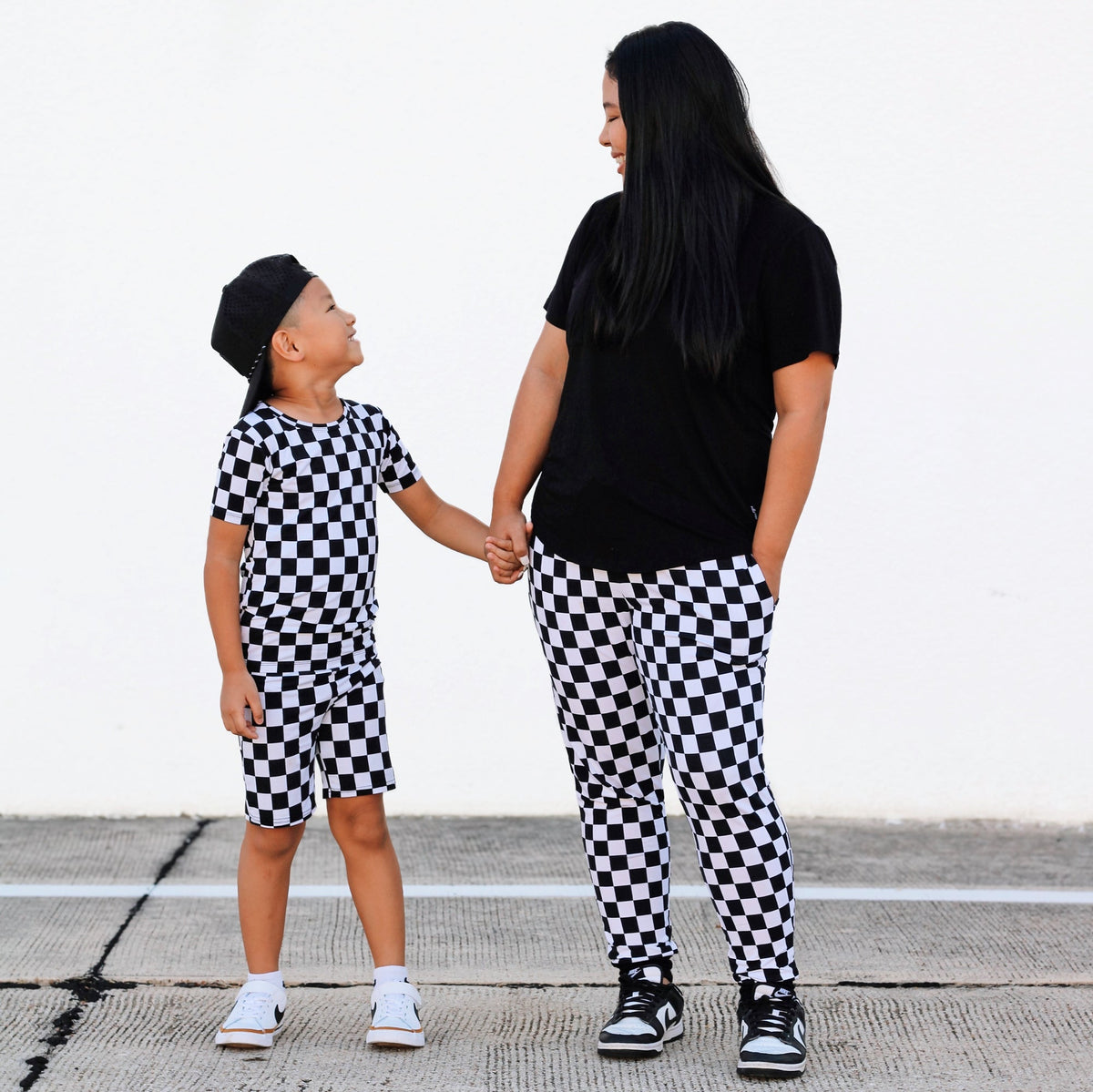 Women's Bamboo Joggers in B+W Check Print - Image 11