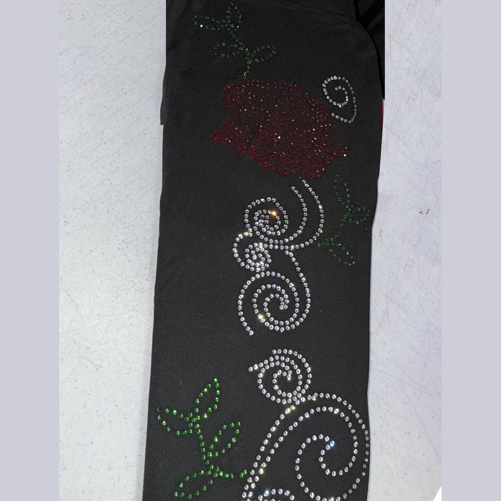 Red Rose Rhinestone Vine Leggings with Side Pockets