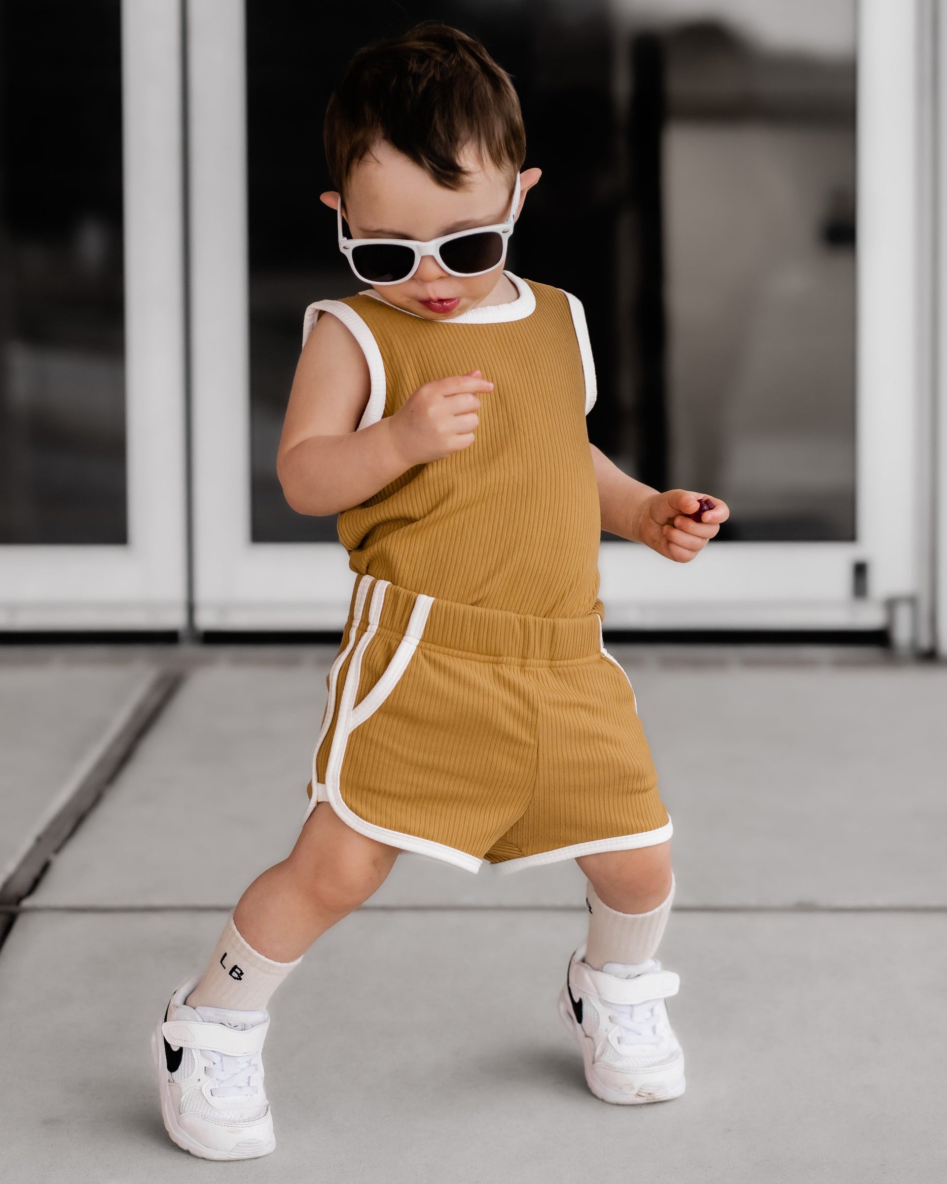 TRACK SHORTS SET- Bamboo Rib Honey Mustard