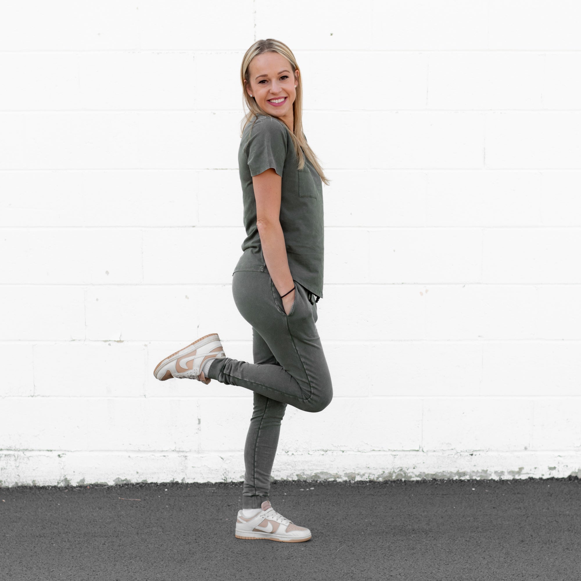 Women's Organic Cotton Moss Snow Wash Joggers Casual Comfort Pants - Image 8