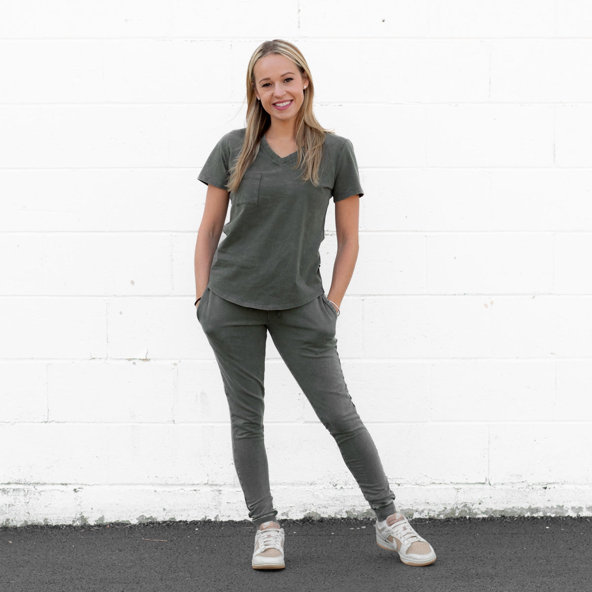 Women's Organic Cotton Moss Snow Wash Joggers Casual Comfort Pants - Image 7