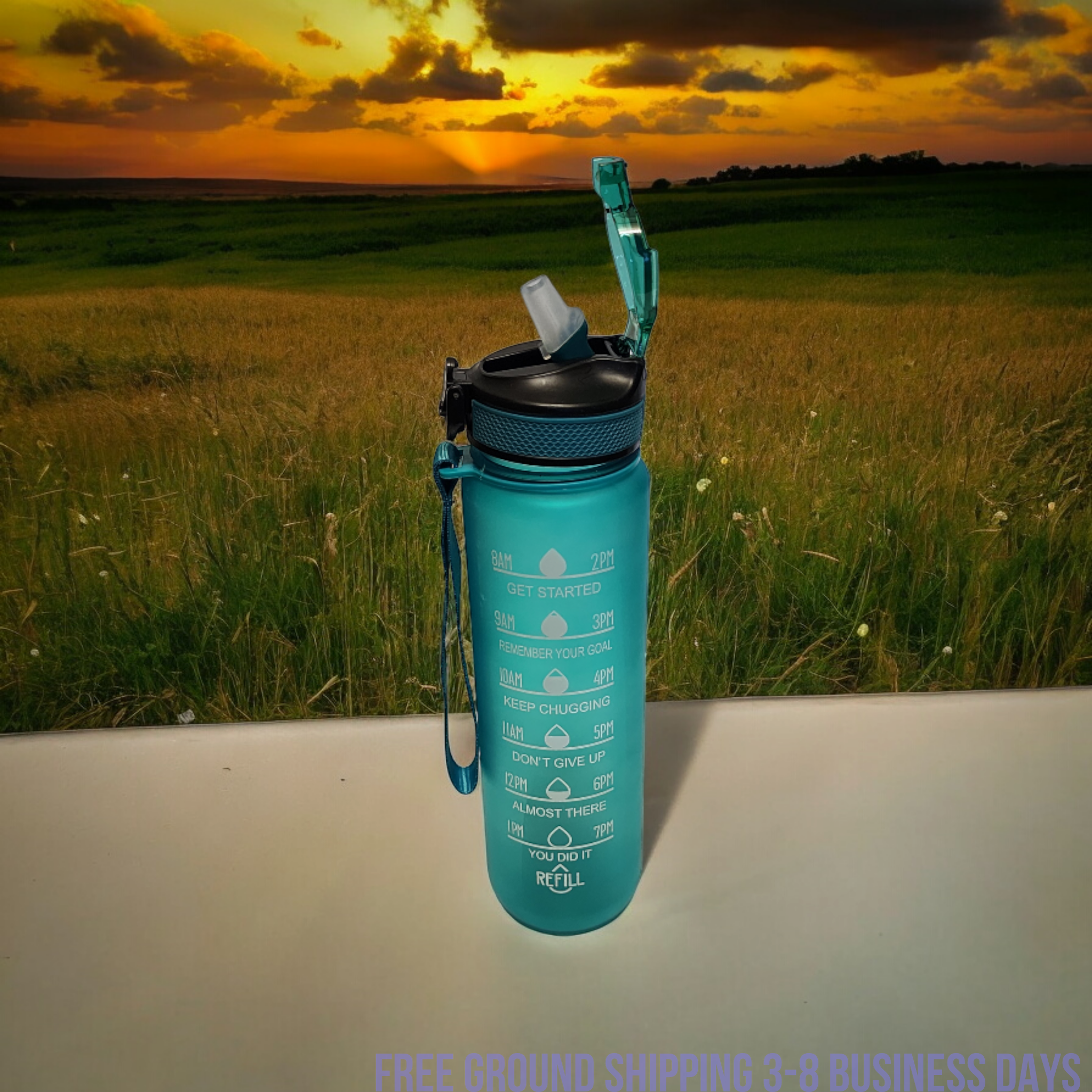 Aqualeeta Sports Motivational Drinking WaterBottle With Time Marker 32Oz BPA Free Ship from USA