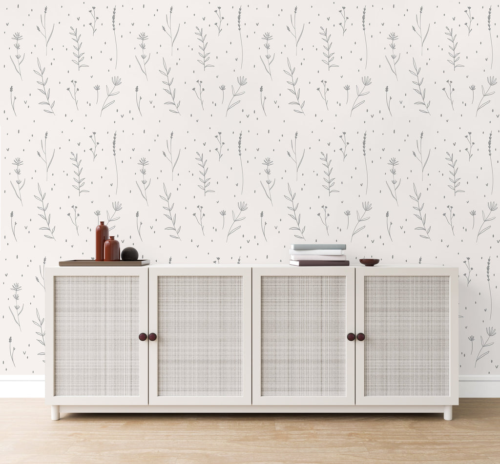 Hailey Floral Removable Wallpaper in White, Black and Dusty-Pink