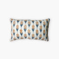 Elongated Bahaar lumbar throw pillow cover featuring Ginger and Blue hand-block printed larkspur floral patterns.