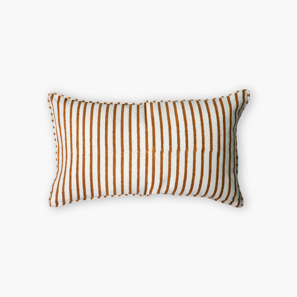 Bahaar Lumbar Throw Pillow Cover in Ginger & Blue Linen