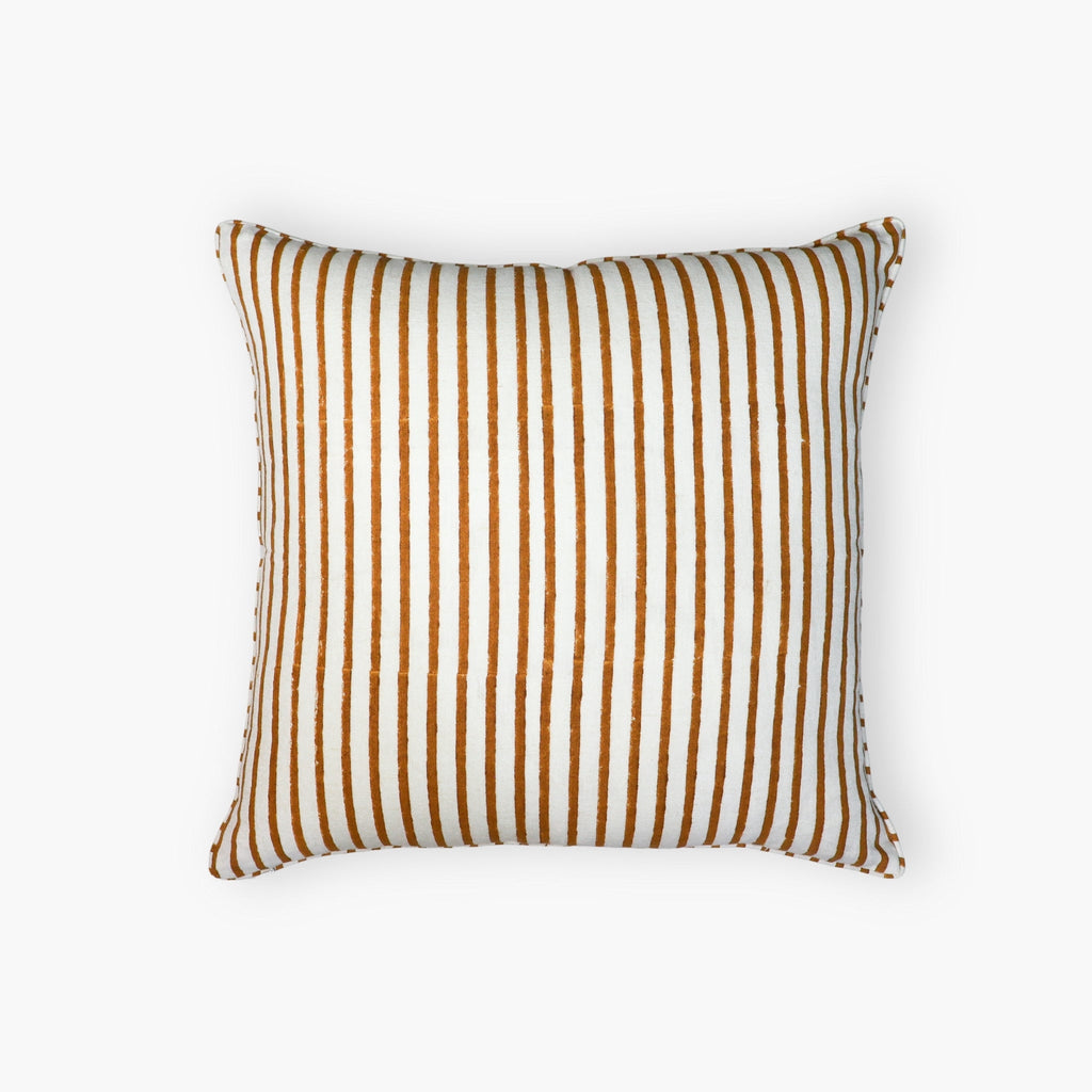 Bahaar Hand-Block Printed Linen Throw Pillow Cover, Ginger & Blue