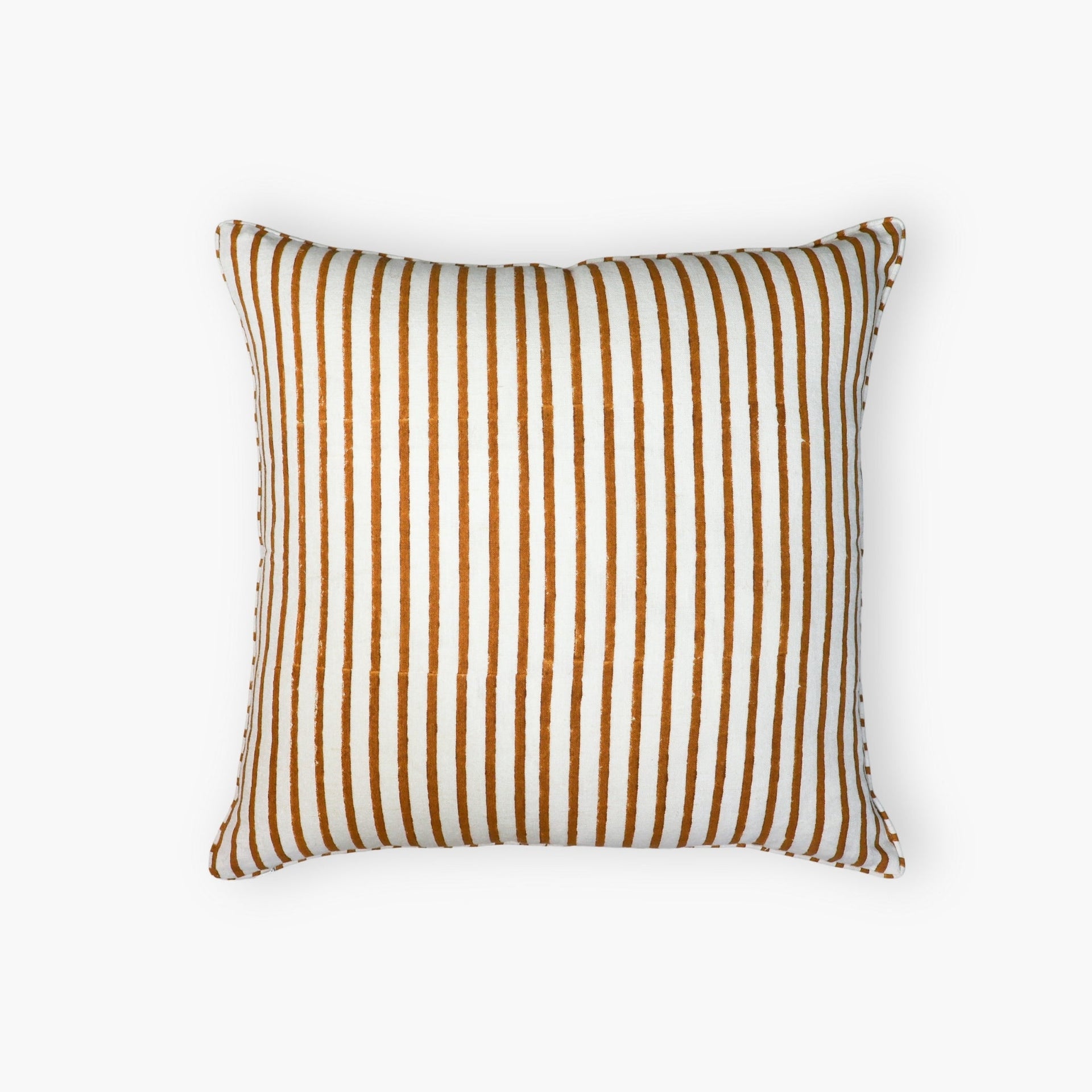 Bahaar Hand-Block Printed Linen Throw Pillow Cover, Ginger & Blue
