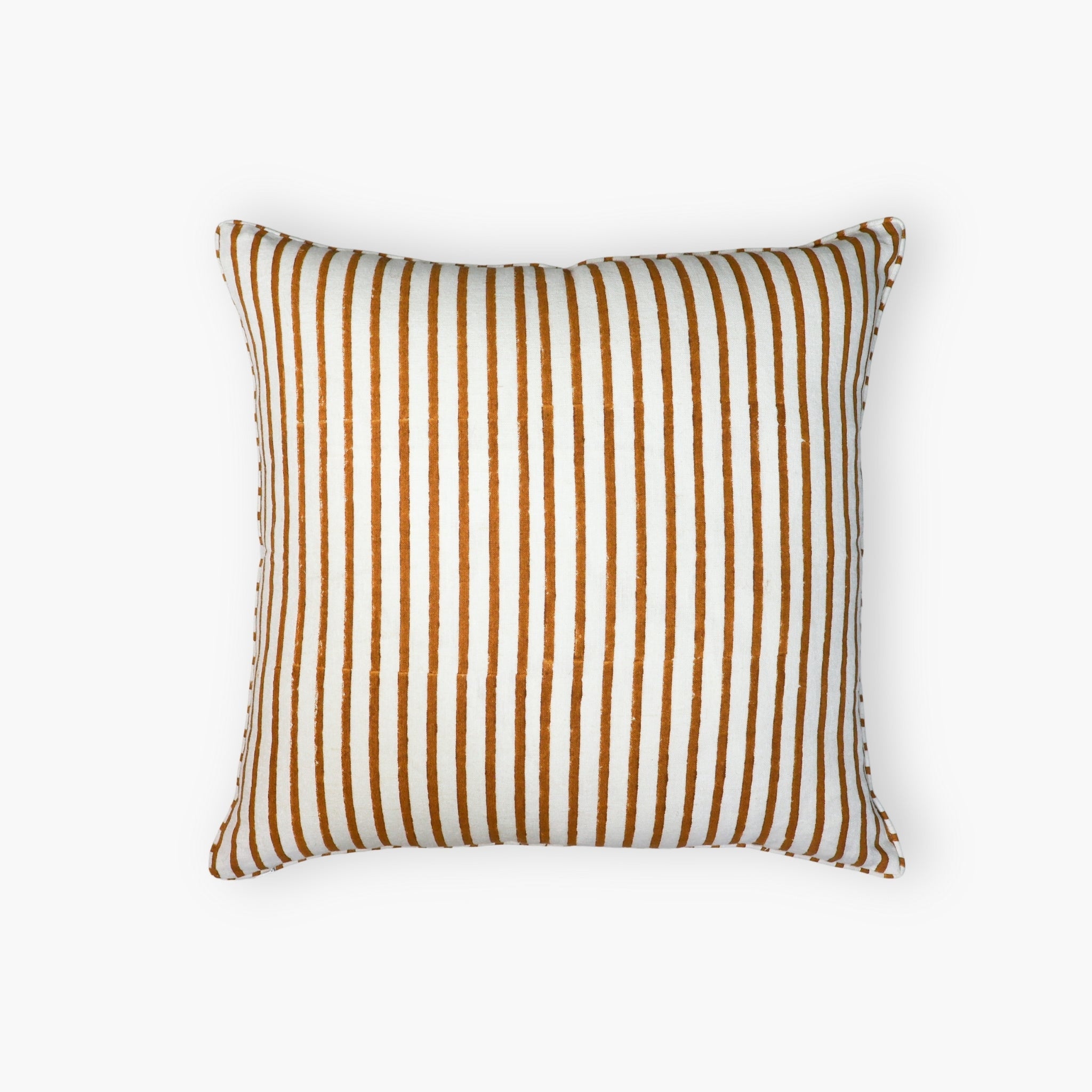 Bahaar Hand-Block Printed Linen Throw Pillow Cover, Ginger & Blue