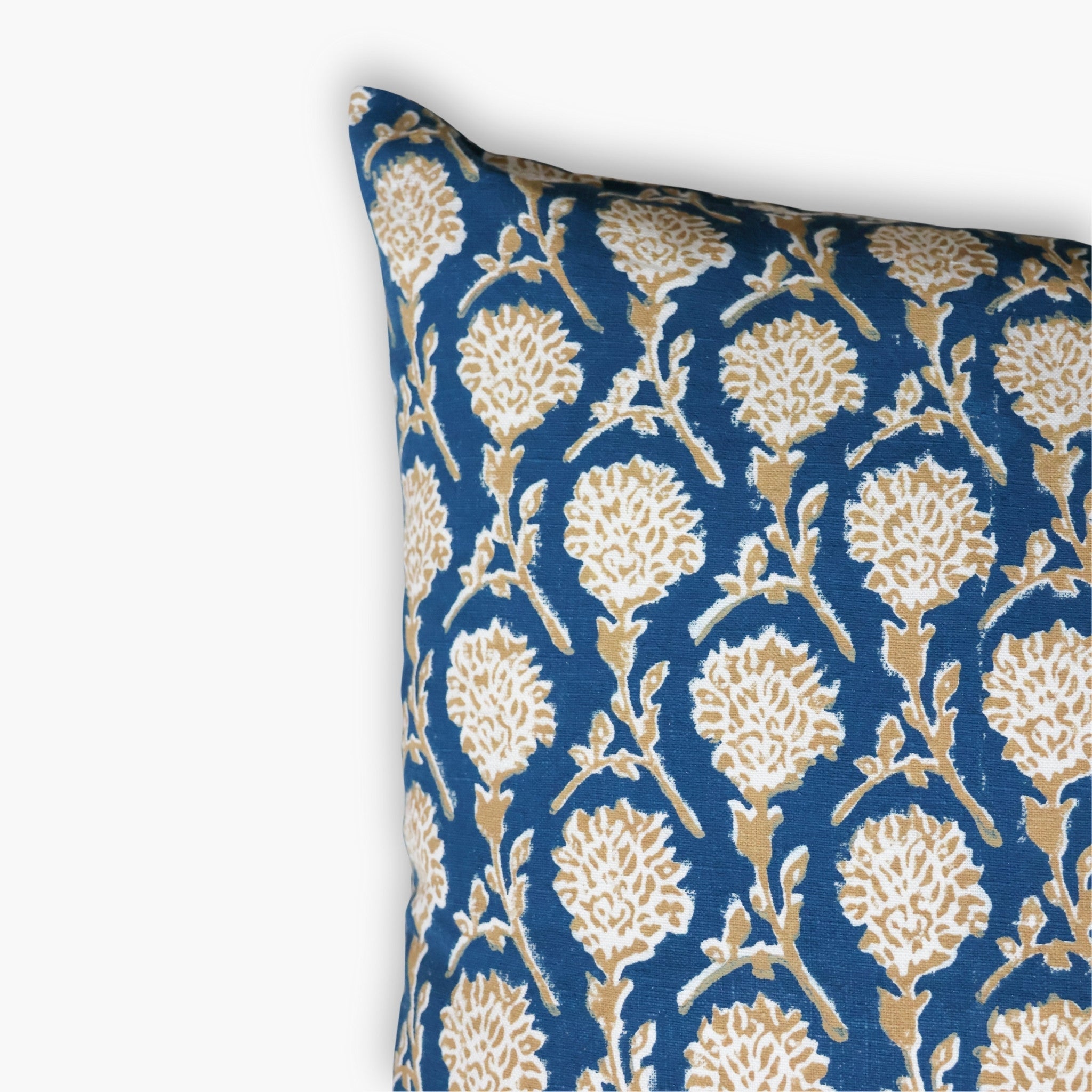Nikhar Pure Linen Throw Pillow Cover in Ink Blue Floral Print