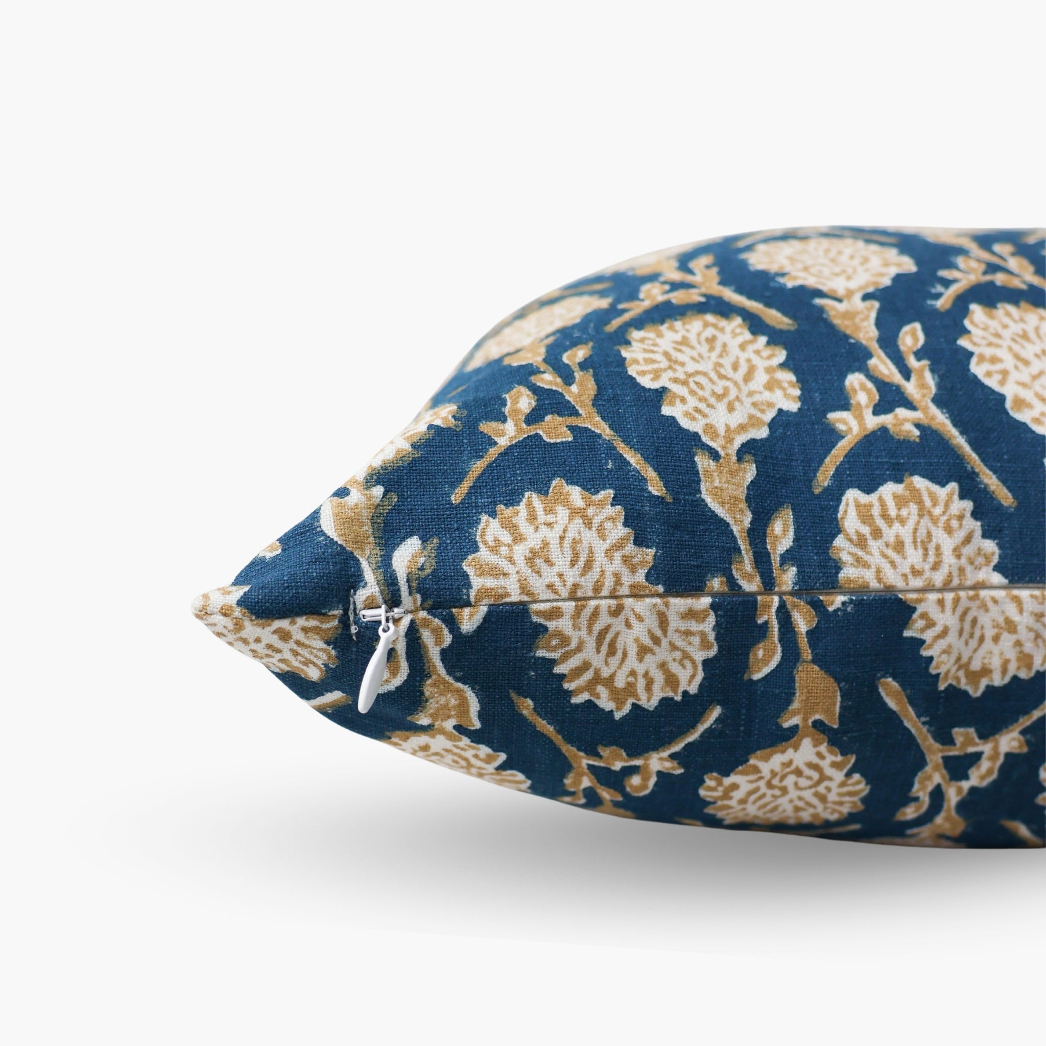 Nikhar Pure Linen Throw Pillow Cover in Ink Blue Floral Print