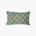 Noor linen lumbar throw pillow cover featuring olive and blue hand-block printed rose florals