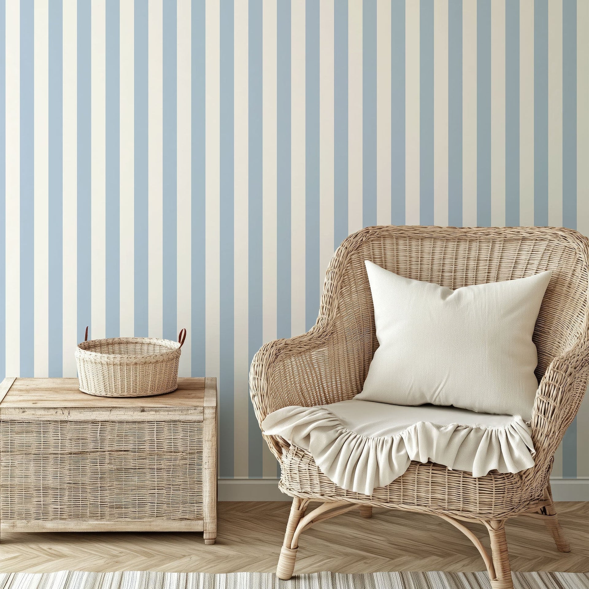 Atlas Striped Removable Wallpaper in Beige and White