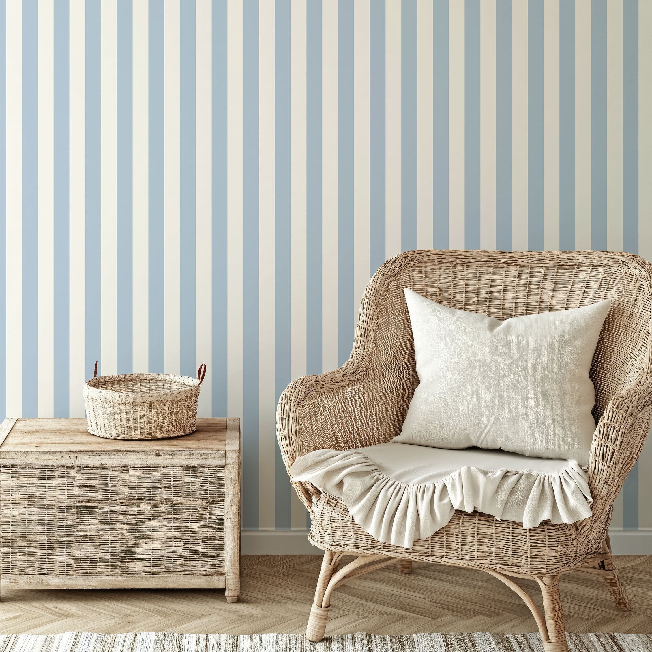 Atlas Striped Removable Wallpaper in Beige and White