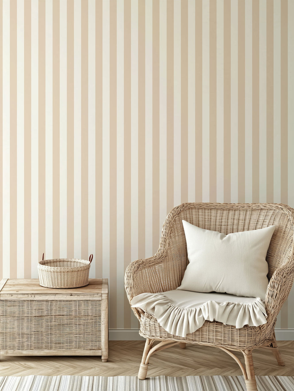 Atlas Striped Removable Wallpaper in Beige and White