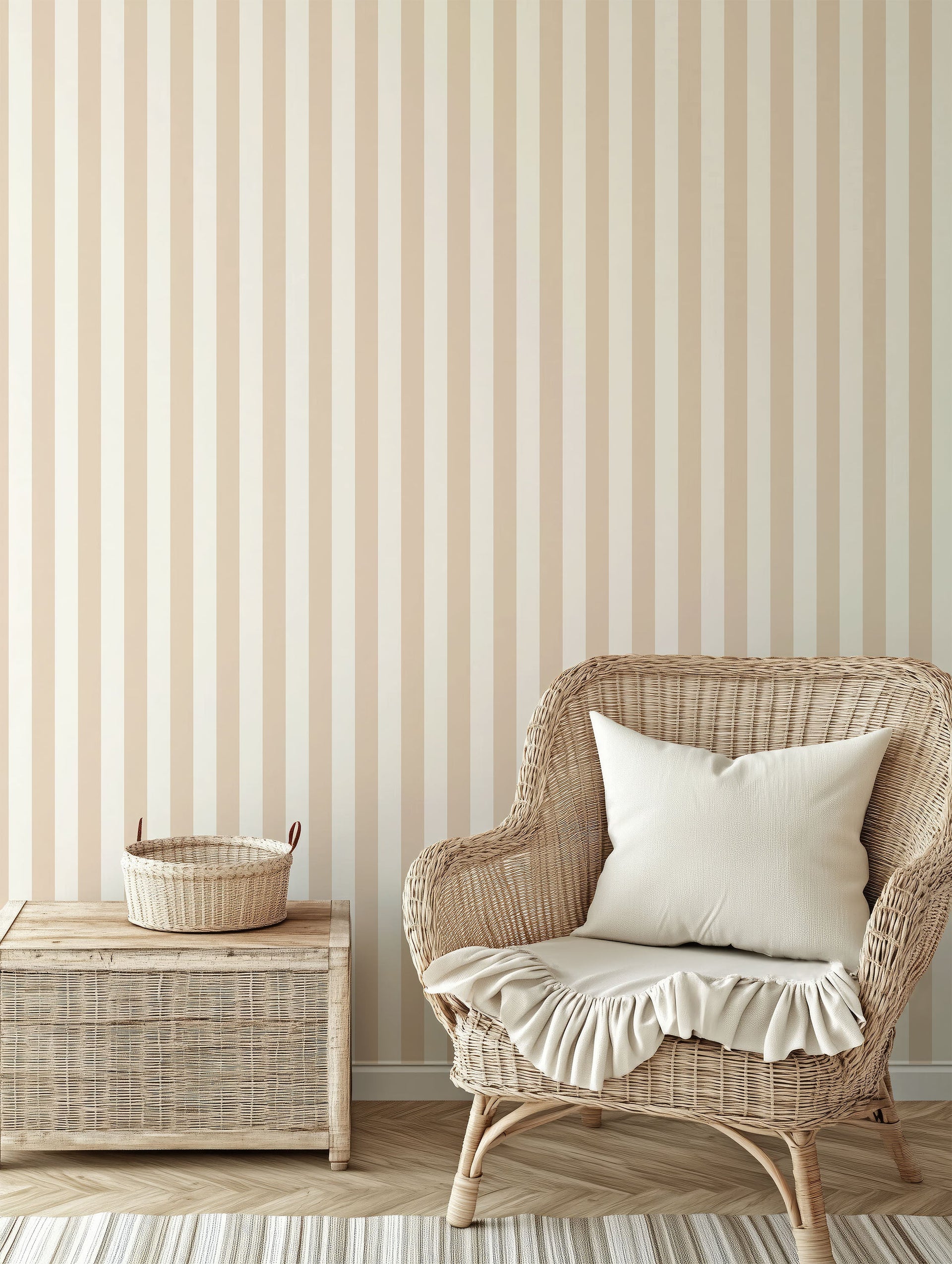 Atlas Striped Removable Wallpaper in Beige and White