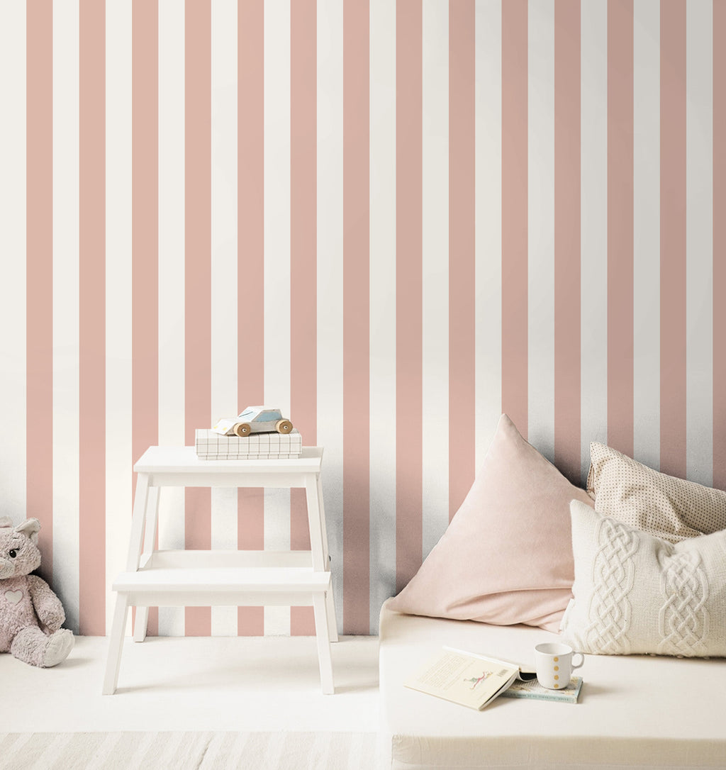 Atlas Striped Removable Wallpaper in Beige and White