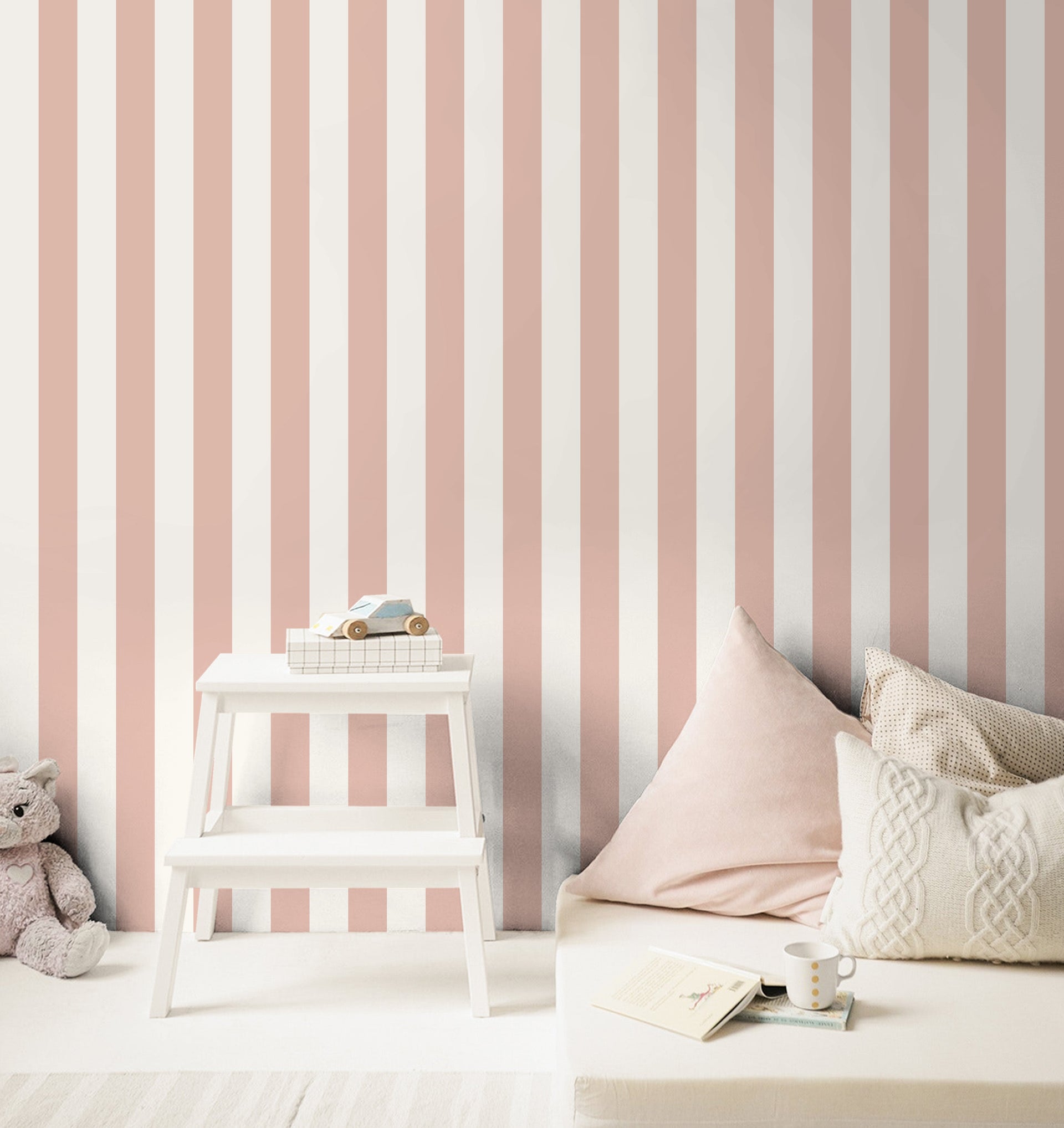 Atlas Striped Removable Wallpaper in Beige and White