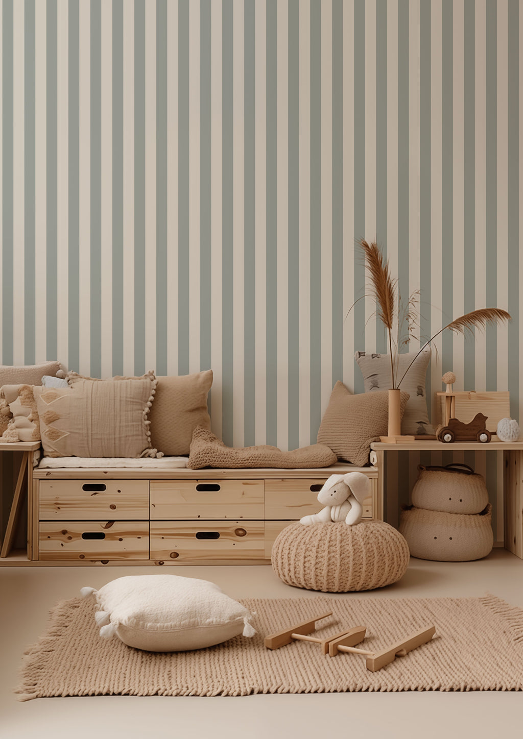 Atlas Striped Removable Wallpaper in Beige and White