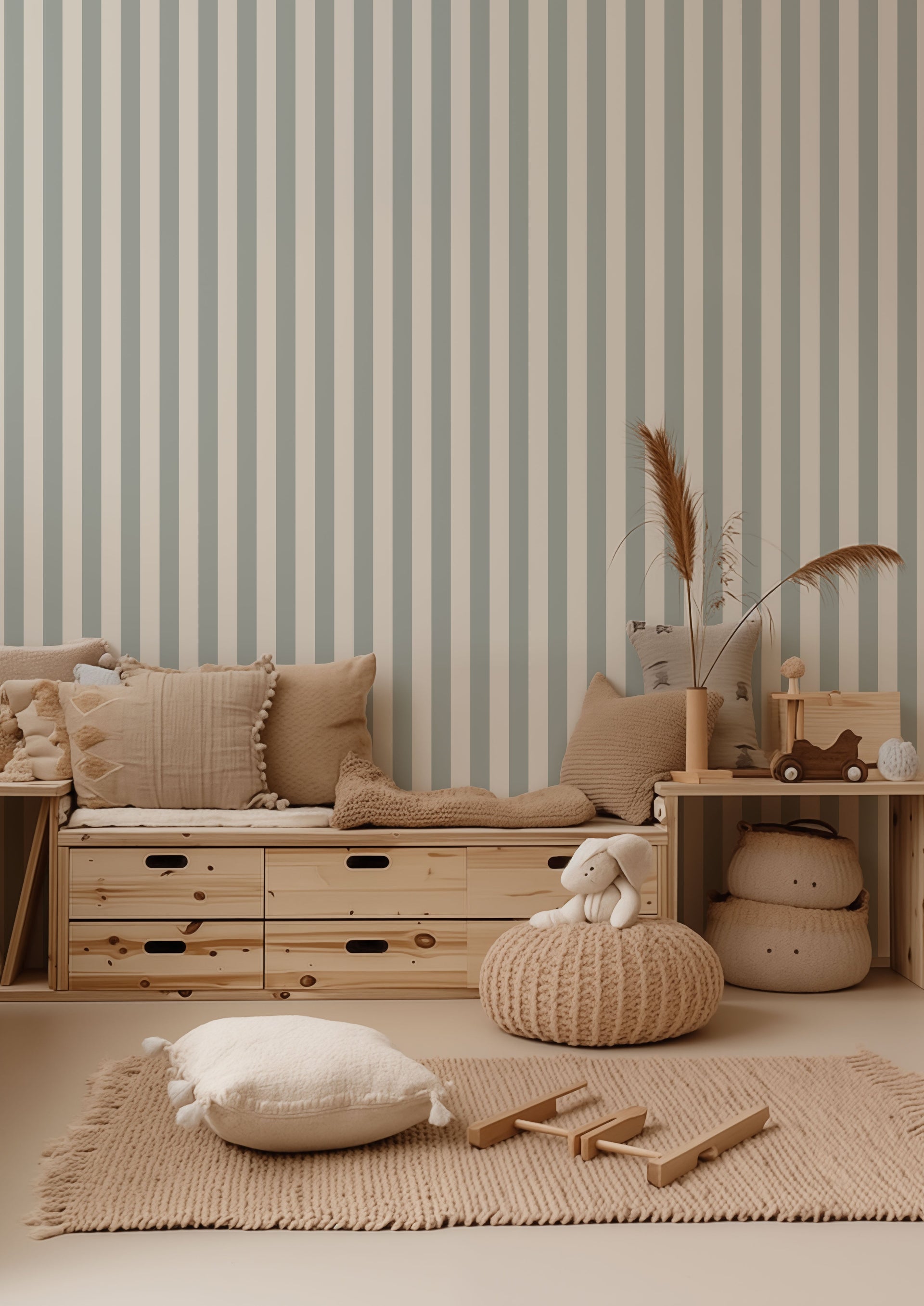 Atlas Striped Removable Wallpaper in Beige and White